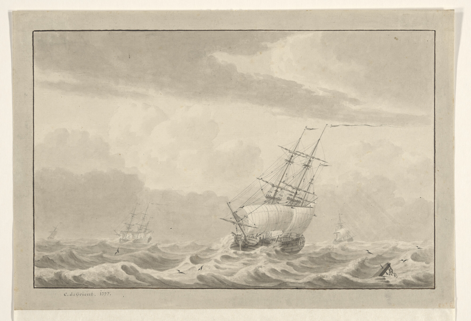 S.1603(20); Oorlogsschepen in open water; tekening