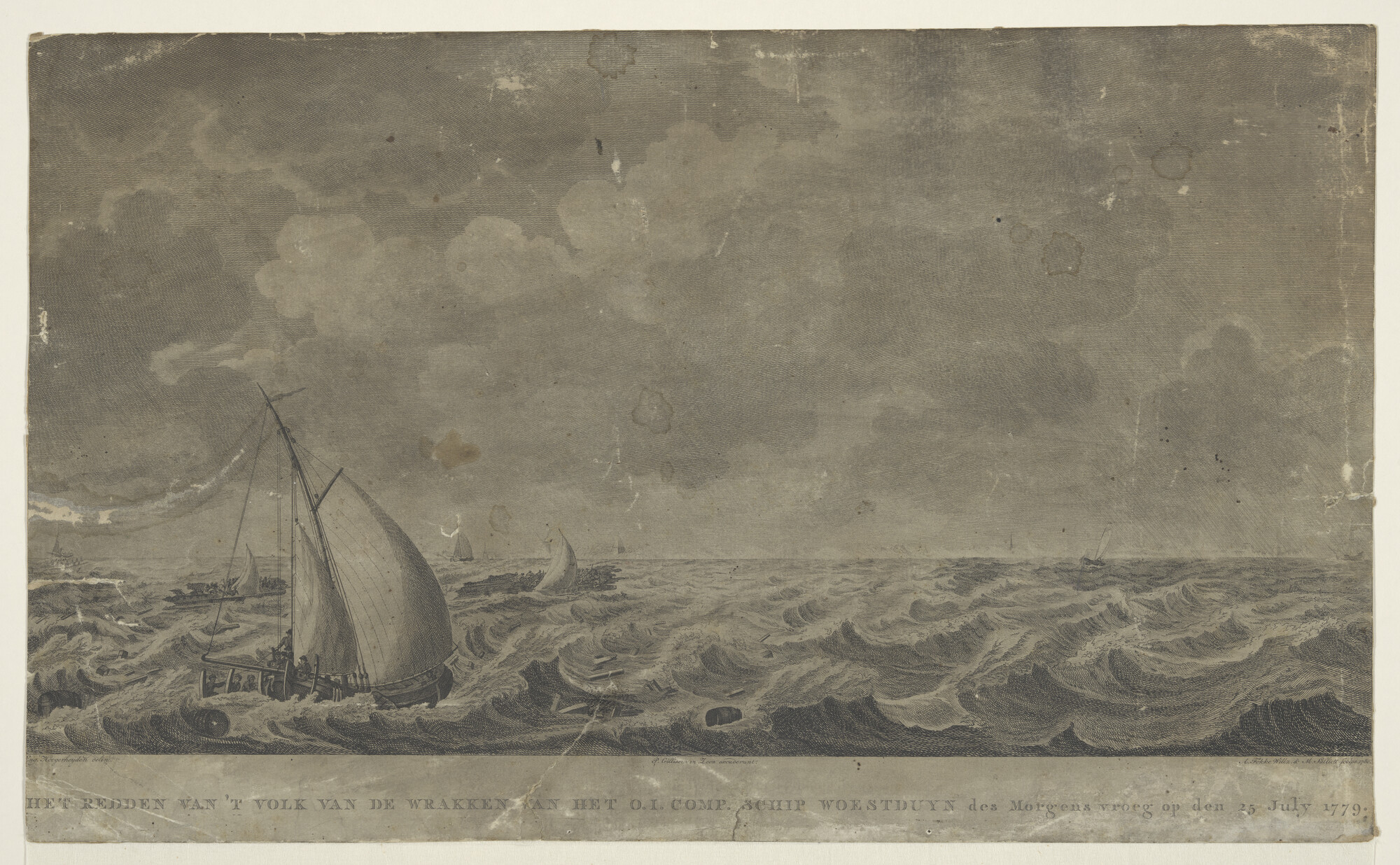 S.0730 [nr 0004]; Het redden van het volk van het O.I. Compagnie schip 'Woestduin'; prent