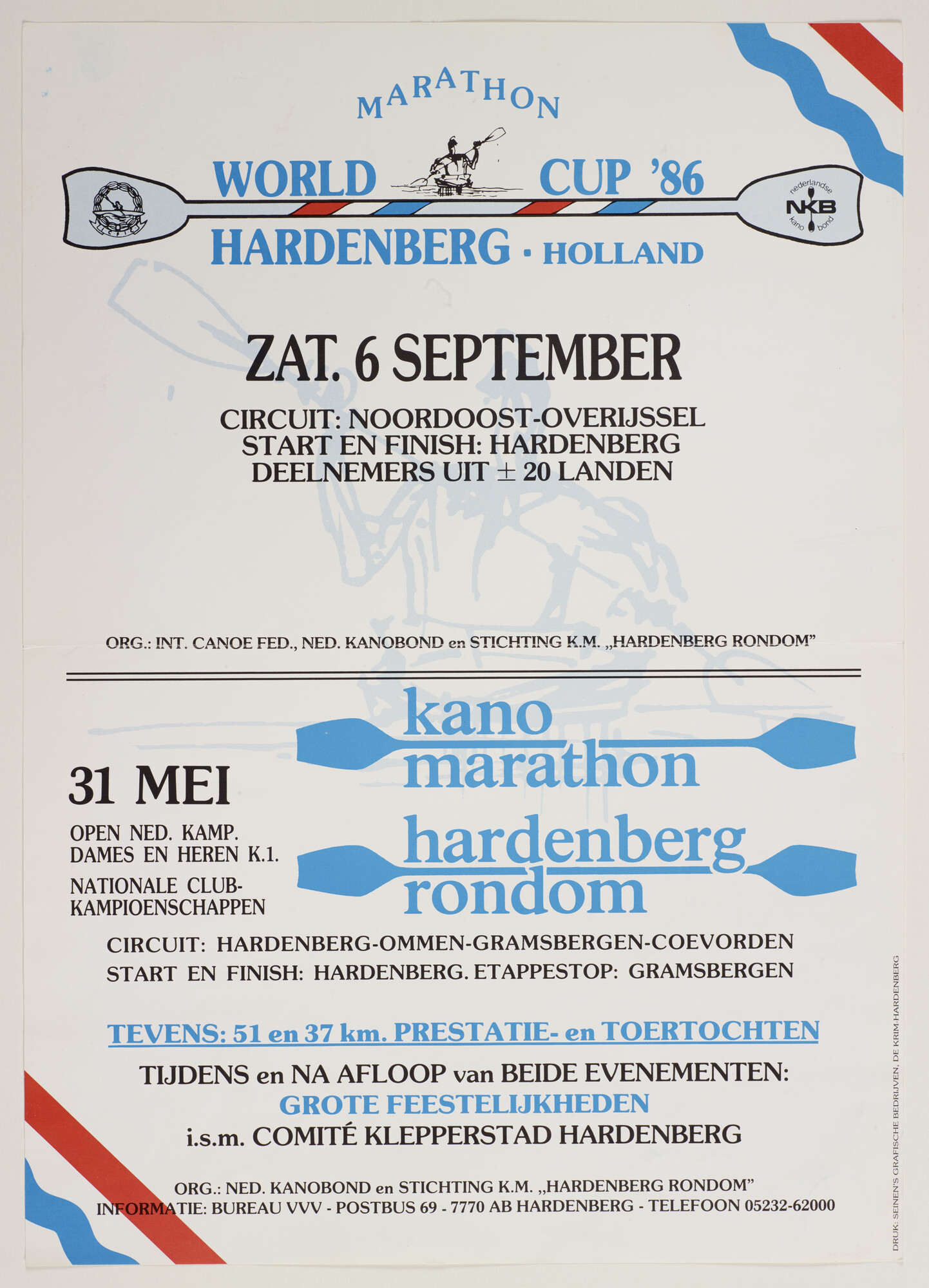 2015.5491; Affiche ter aankondiging van de kano marathon World Cup en de kano marathon Hardenberg Rondom in 1986; affiche