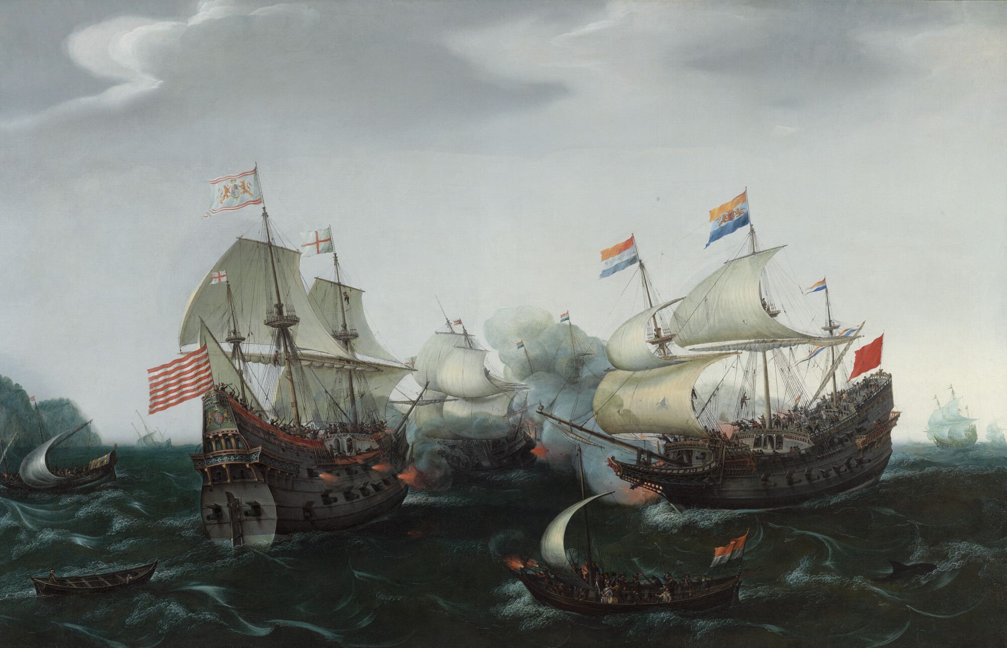 A.0002; Schermutseling tussen Amsterdamse en Engelse oorlogsschepen, 20 april 1605; schilderij
