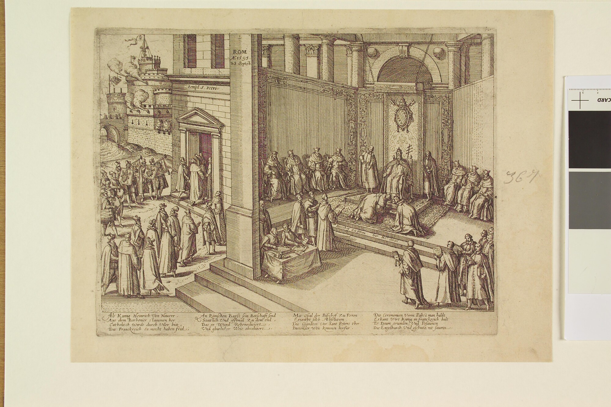 A.0145(027)411; Hendrik IV, koning van Frankrijk, door de Paus gezalfd te Rome, 23 september 1595; prent