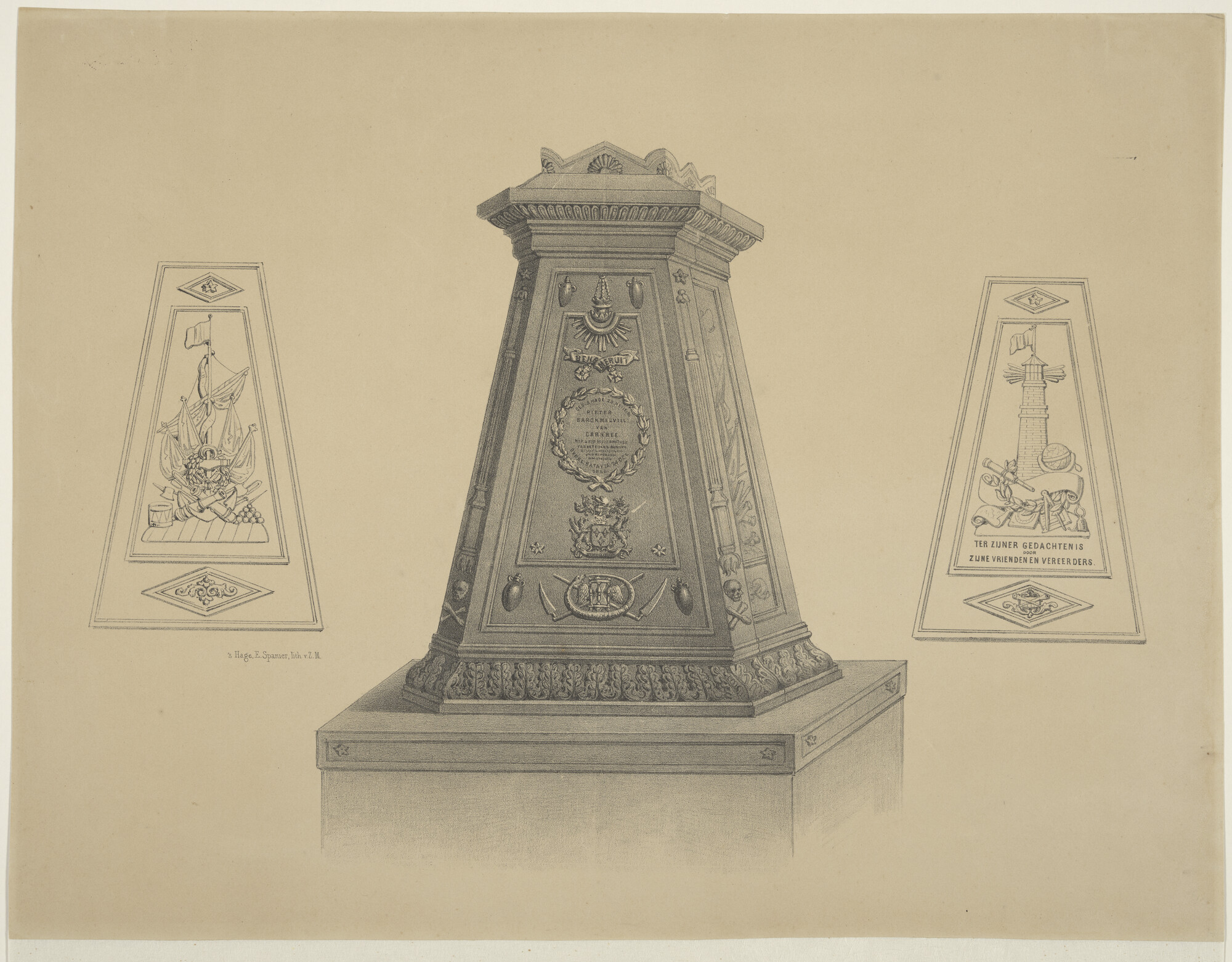 A.0477(08); Monument voor Pieter Baron Melvill van Carnbee te Soerabaja; prent
