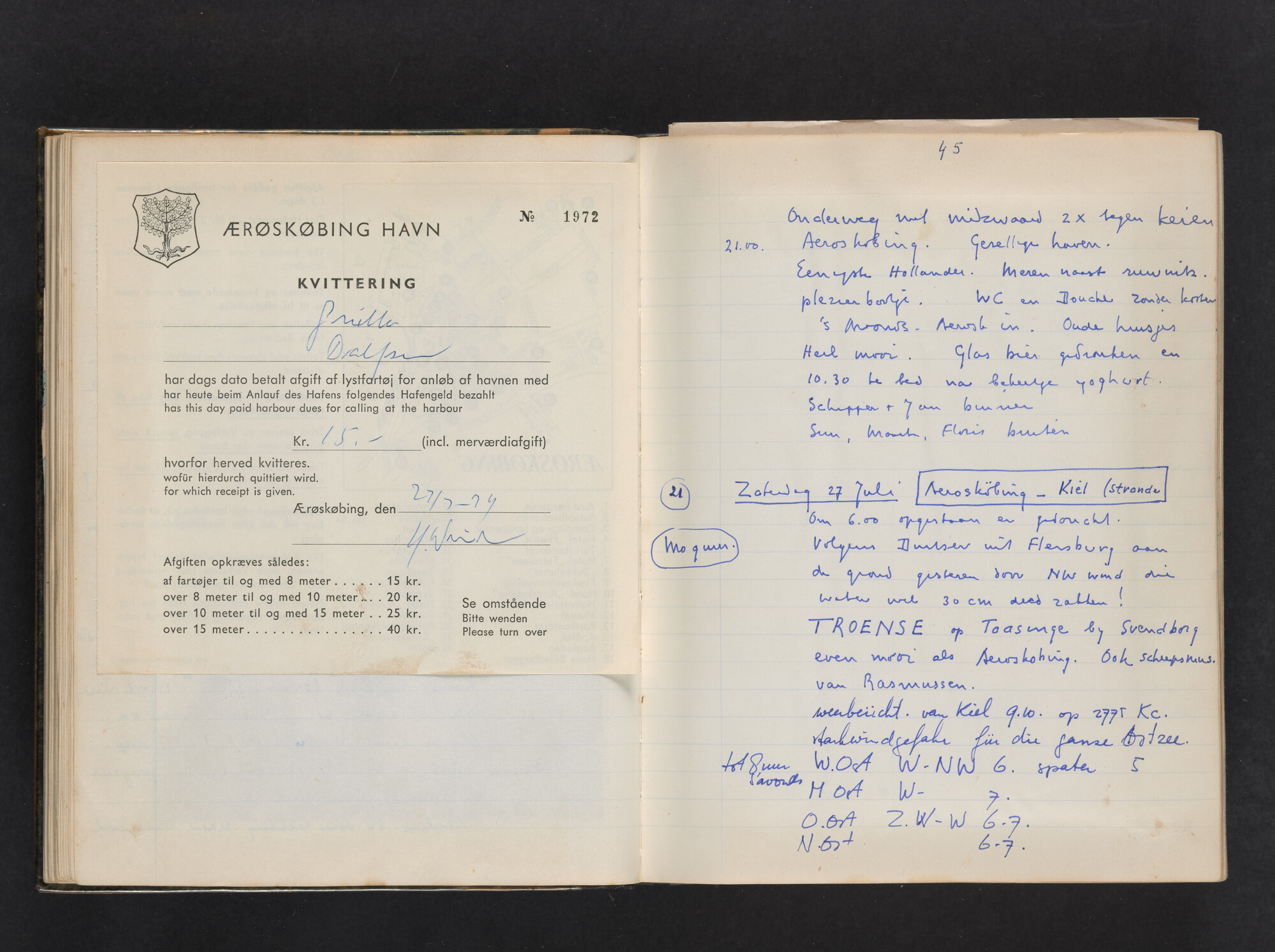 2017.0802; Logboek c.q. fotoalbum van reizen met zeeschouw Grutto (II) in Nederland, Duitsland en Denemarken, 1973-1974; logboek