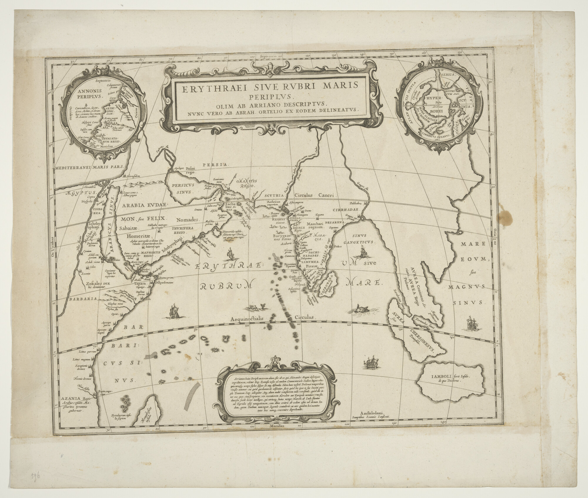 A.3845(01)054; Kaart van de Indische Oceaan en omringende landen, naar Abraham Ortelius, 1609, heruitgave Johannes Janssonius (1588 - 1664), Amsterdam, 1641; landkaart