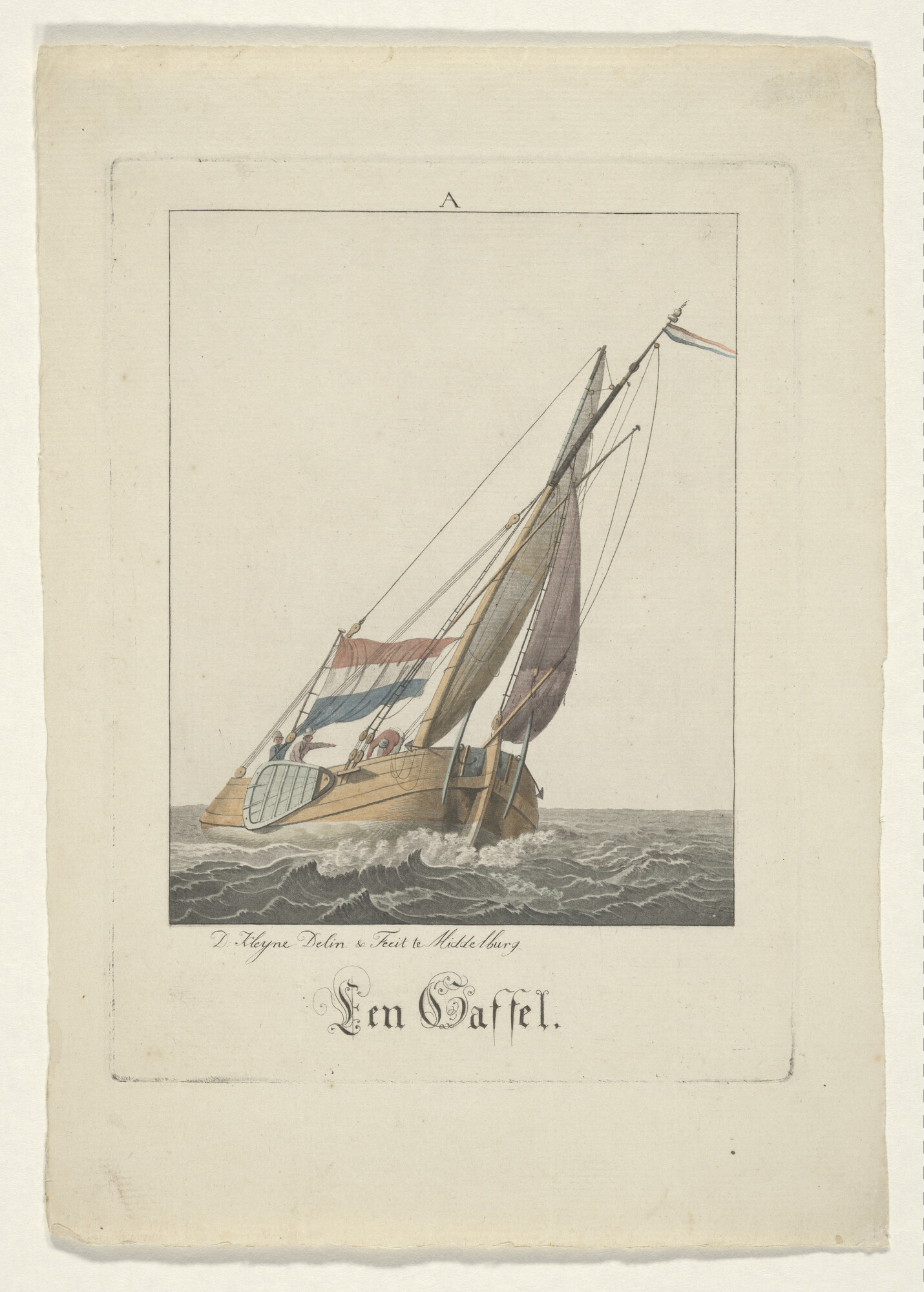 A.0149(0535); Een gaffelschip; prent