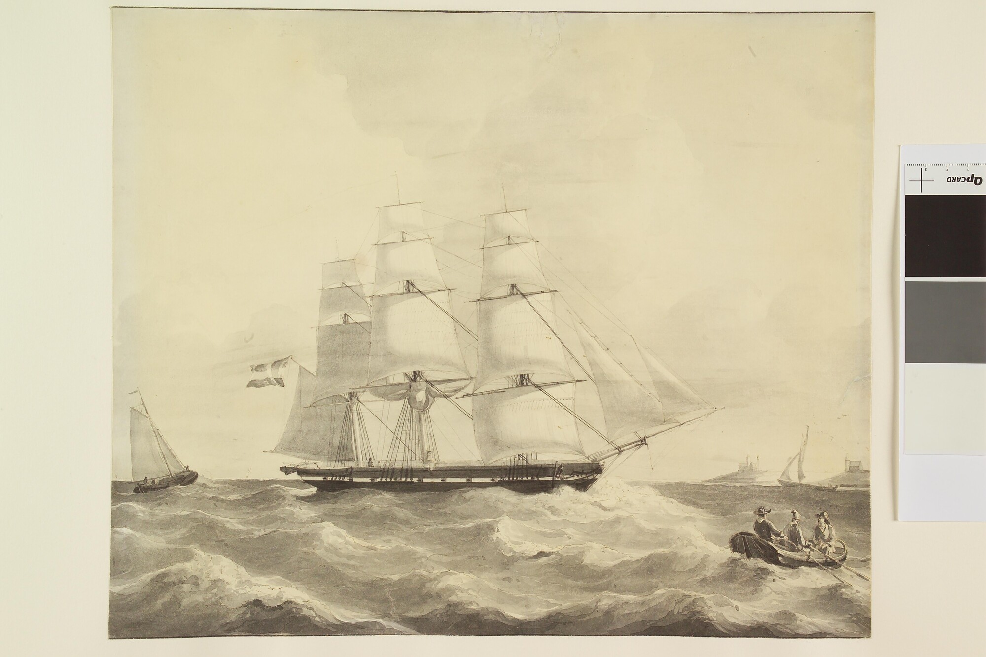 A.2778(04); Oefenkorvet Zr.Ms. 'Urania' onder zeil bij Medemblik; tekening