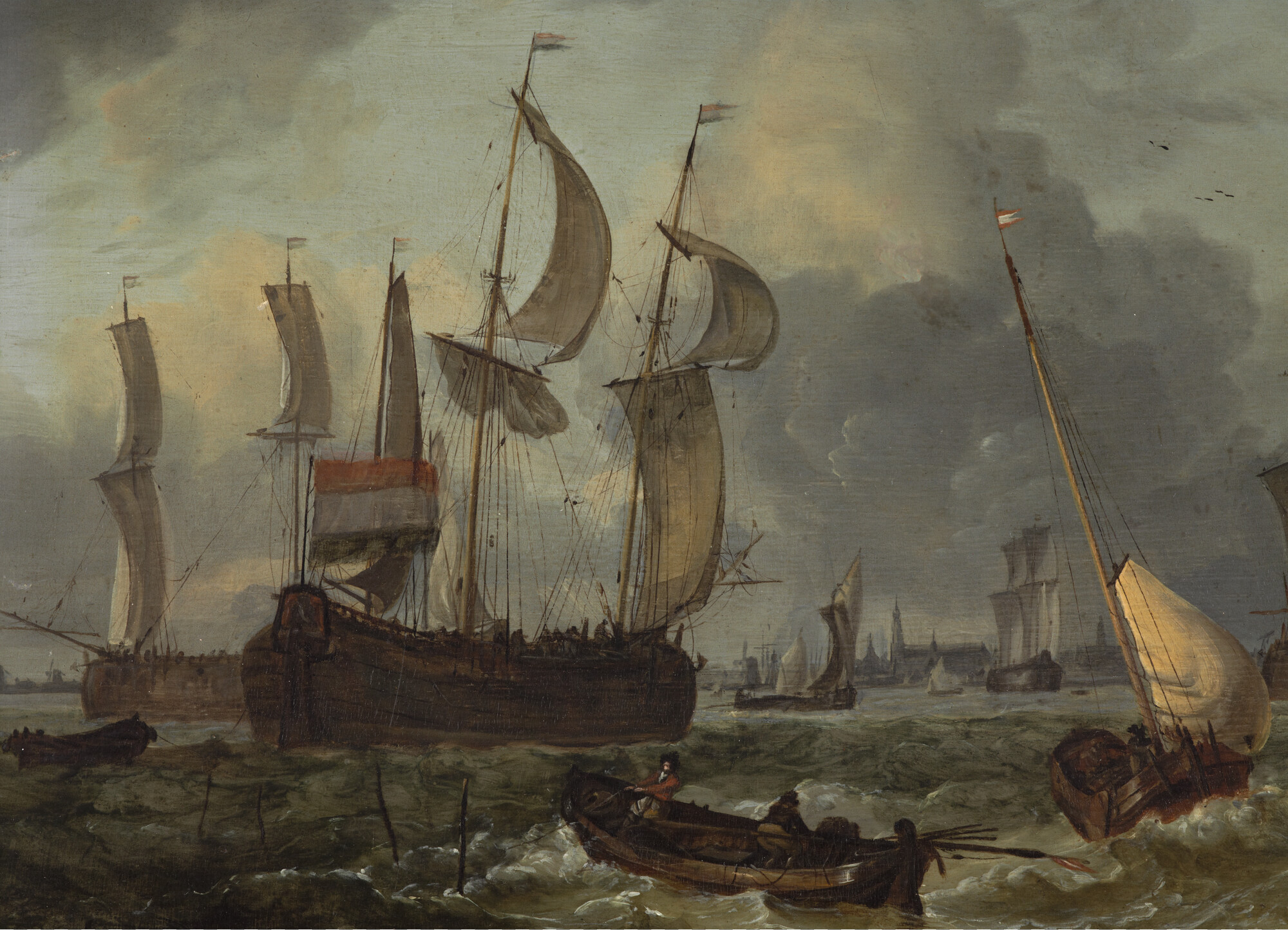 A.3076(01); Vier katschepen op de rede van Hoorn; schilderij