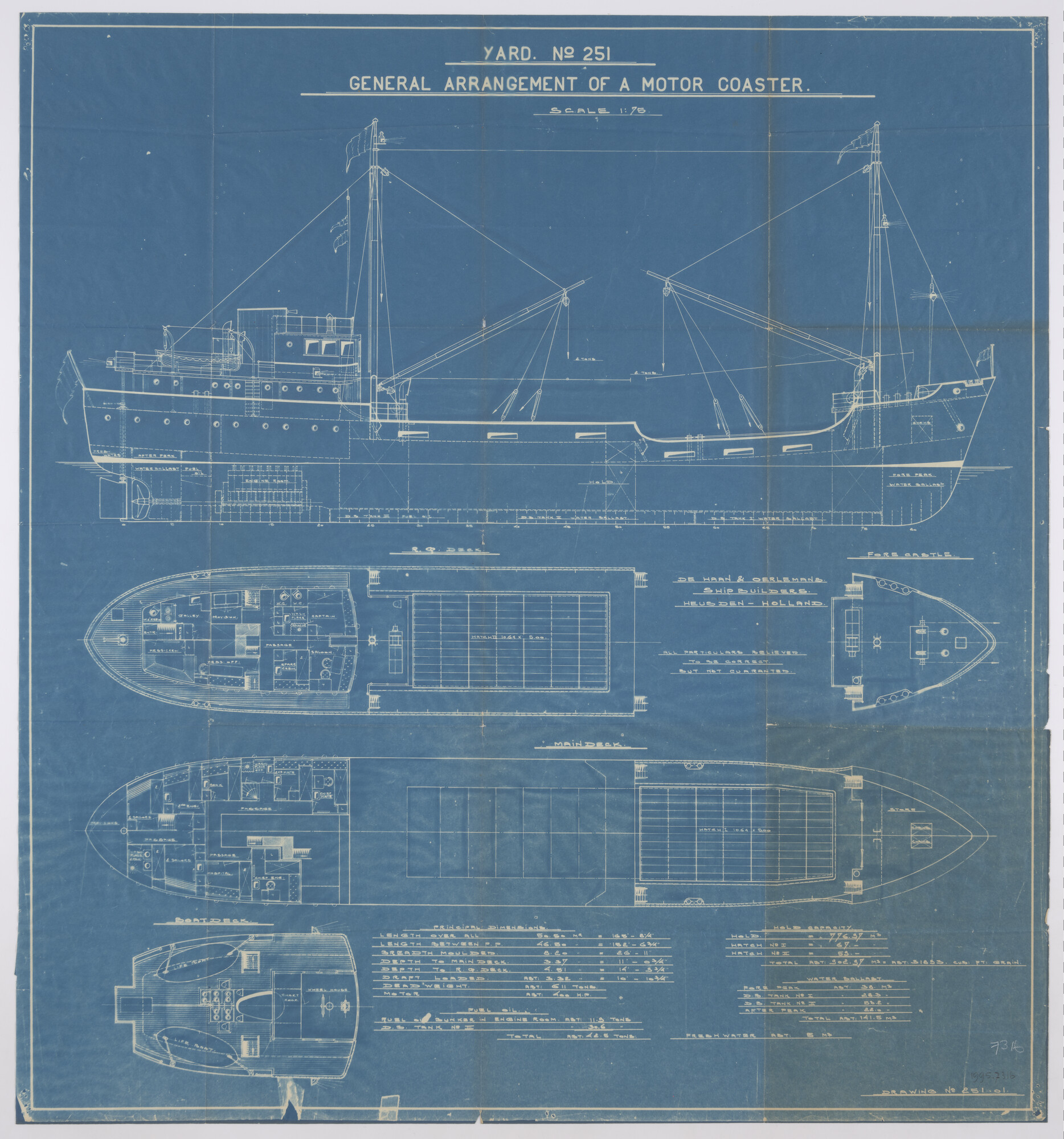 1995.7316; Algemeen plan (1:75) van de coaster ms. 'Eljo' van NV; technische tekening