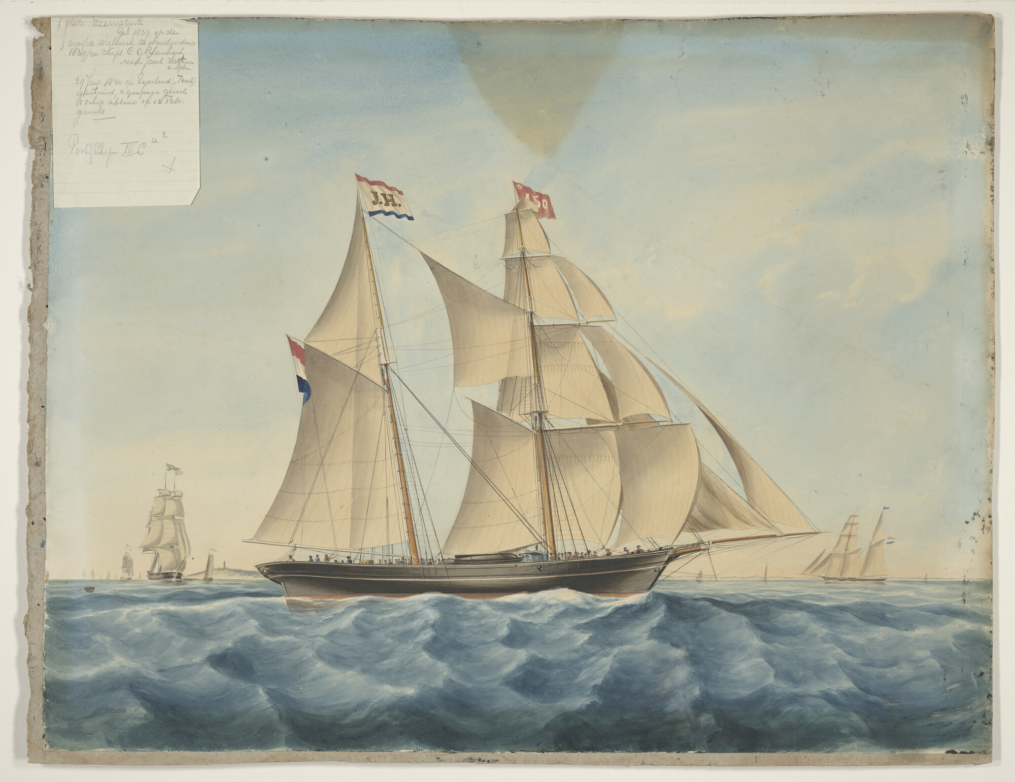 A.2751; Het schoenerbrikschip Heemskerk; tekening