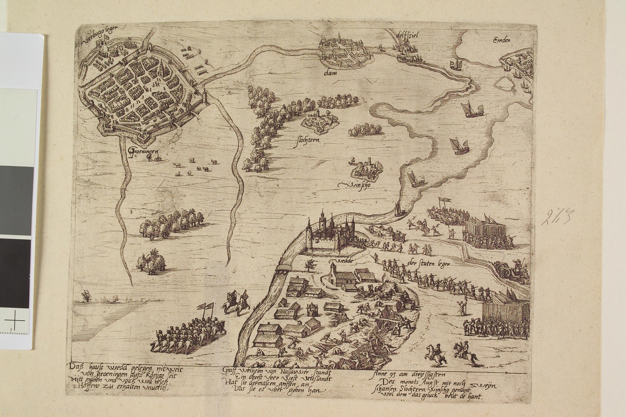 A.0145(027)305; Wedde en Winschoten door graaf Willem van Nassau ingenomen, 30 augustus 1593; prent