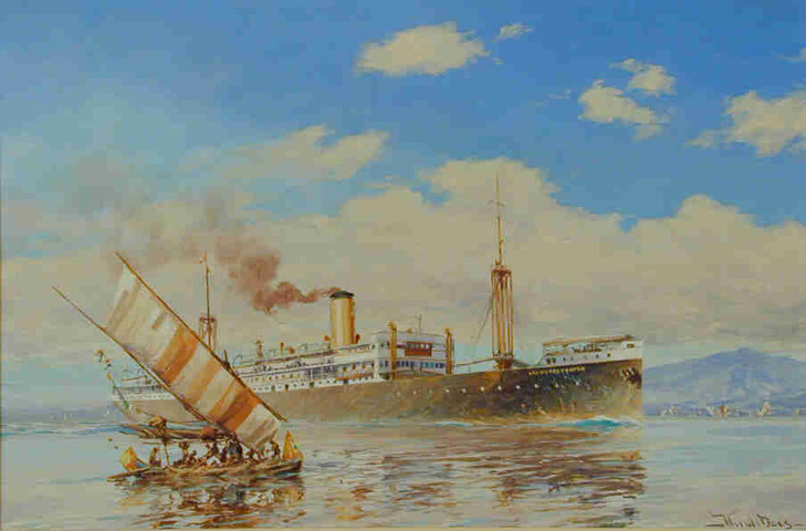A.4975(01); Het ms. Overstraten van de Koninklijke Paketvaart-Maatschappij; schilderij