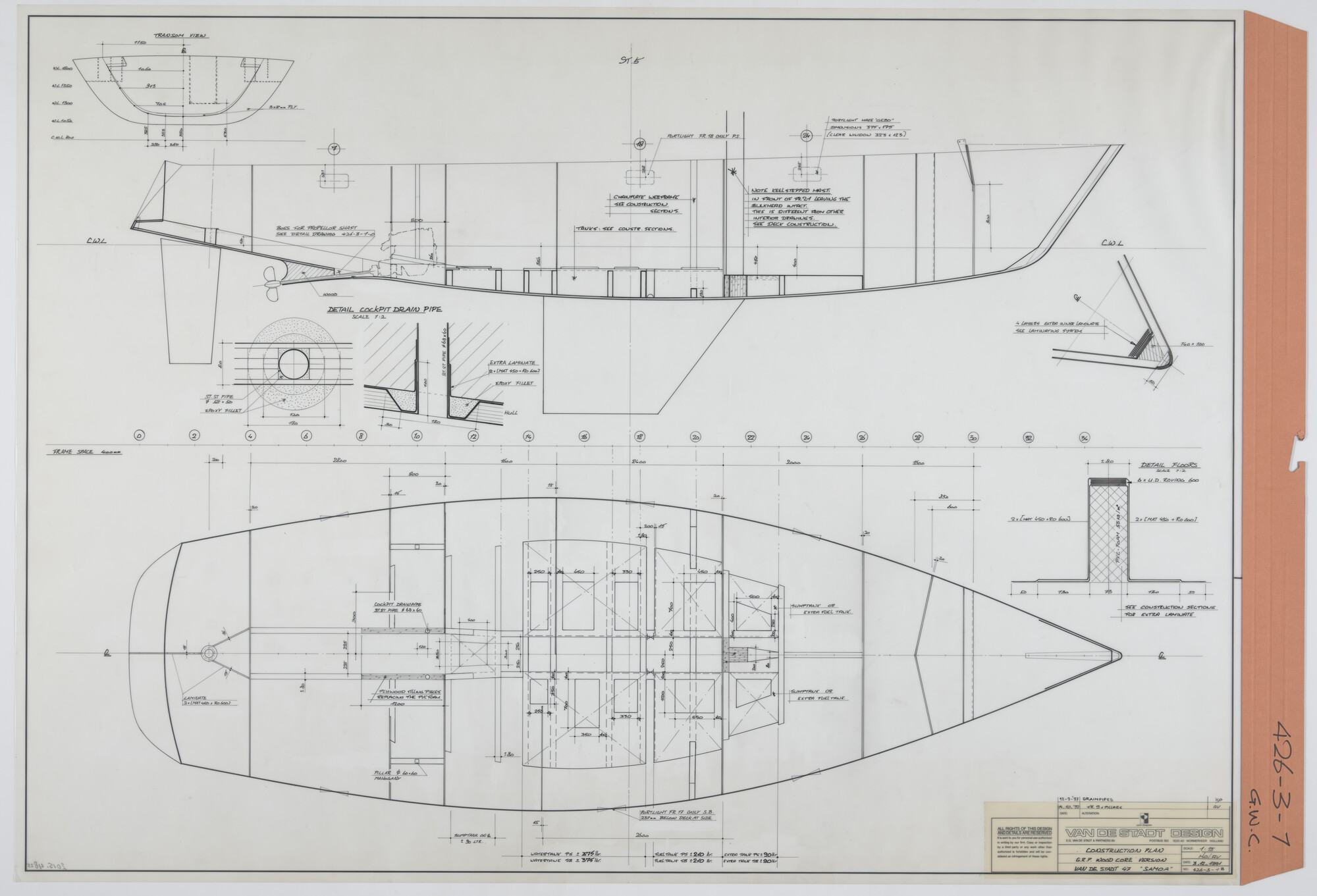 2015.4825; Constructieplan Van de Stadt 47' - Samoa; technische tekening