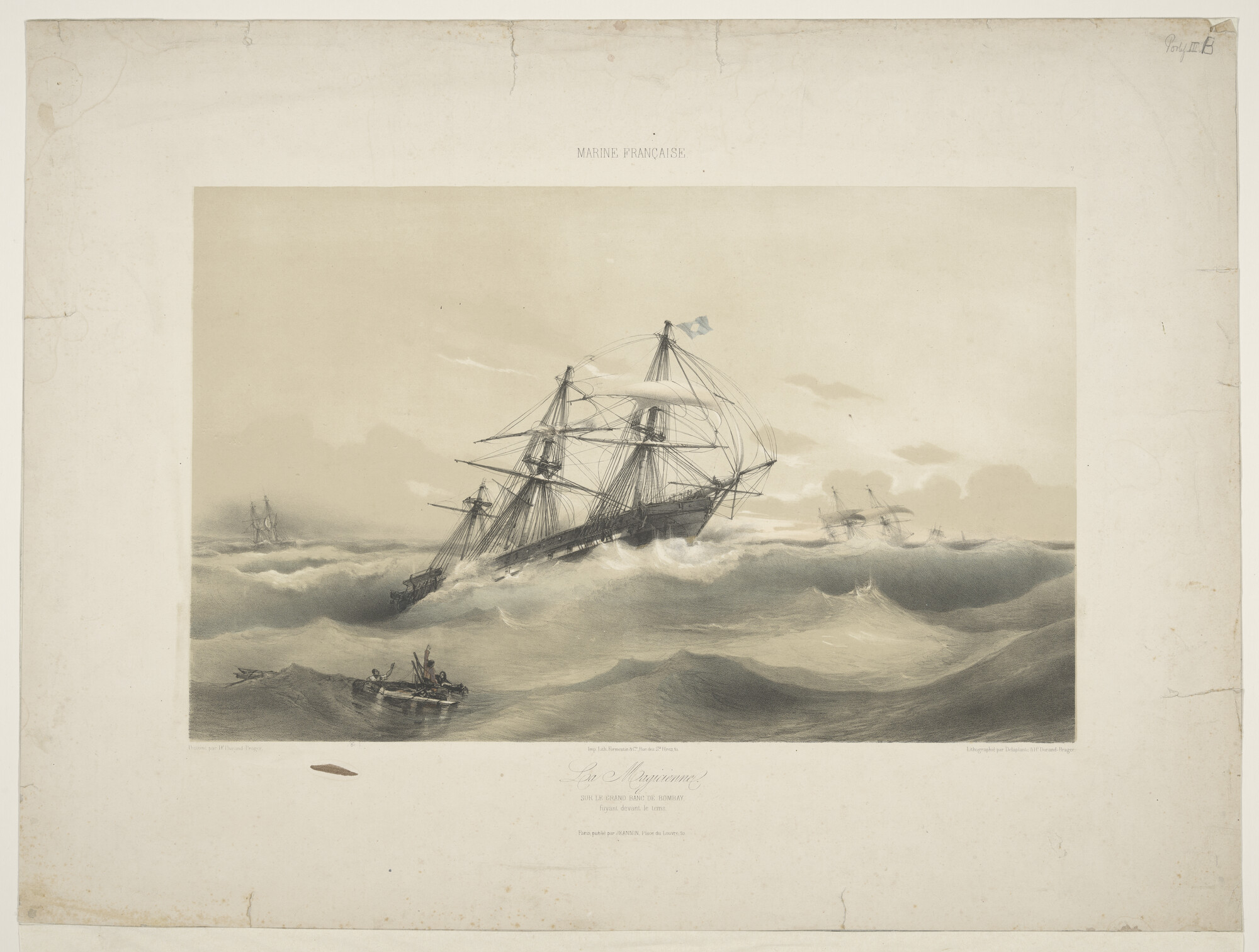 S.2284(17); Het Franse fregatschip 'La Magicienne' bij Bombay; prent