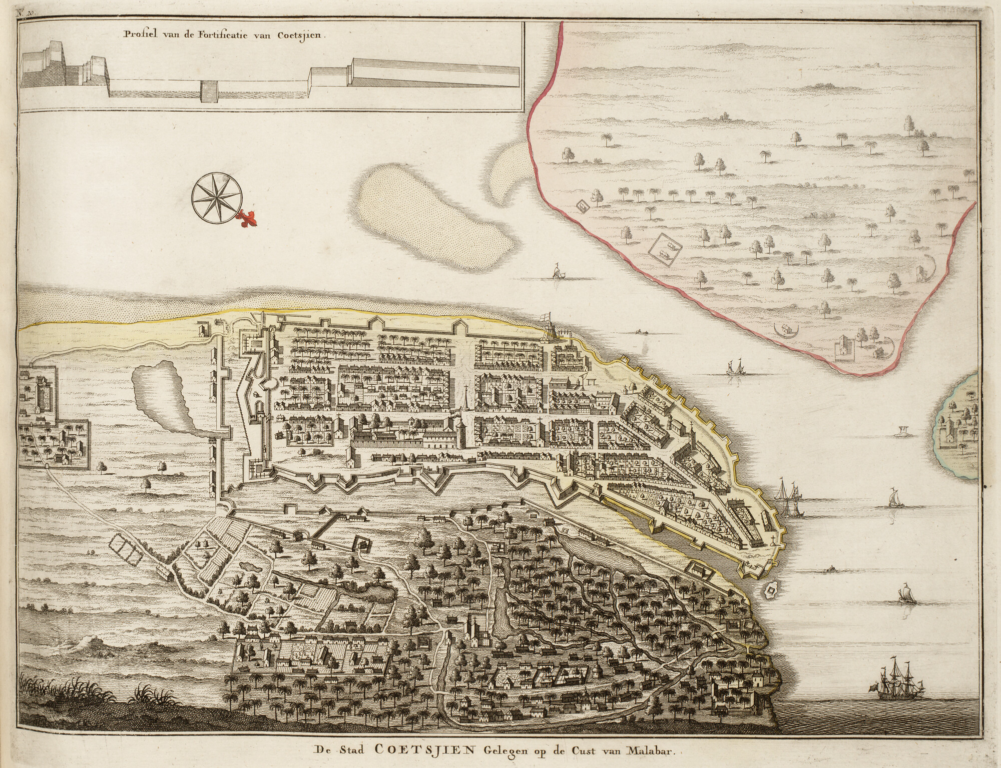 B.0032(109)6 [kaart 045]; Plattegrond van de stad Cochin in India; plattegrond