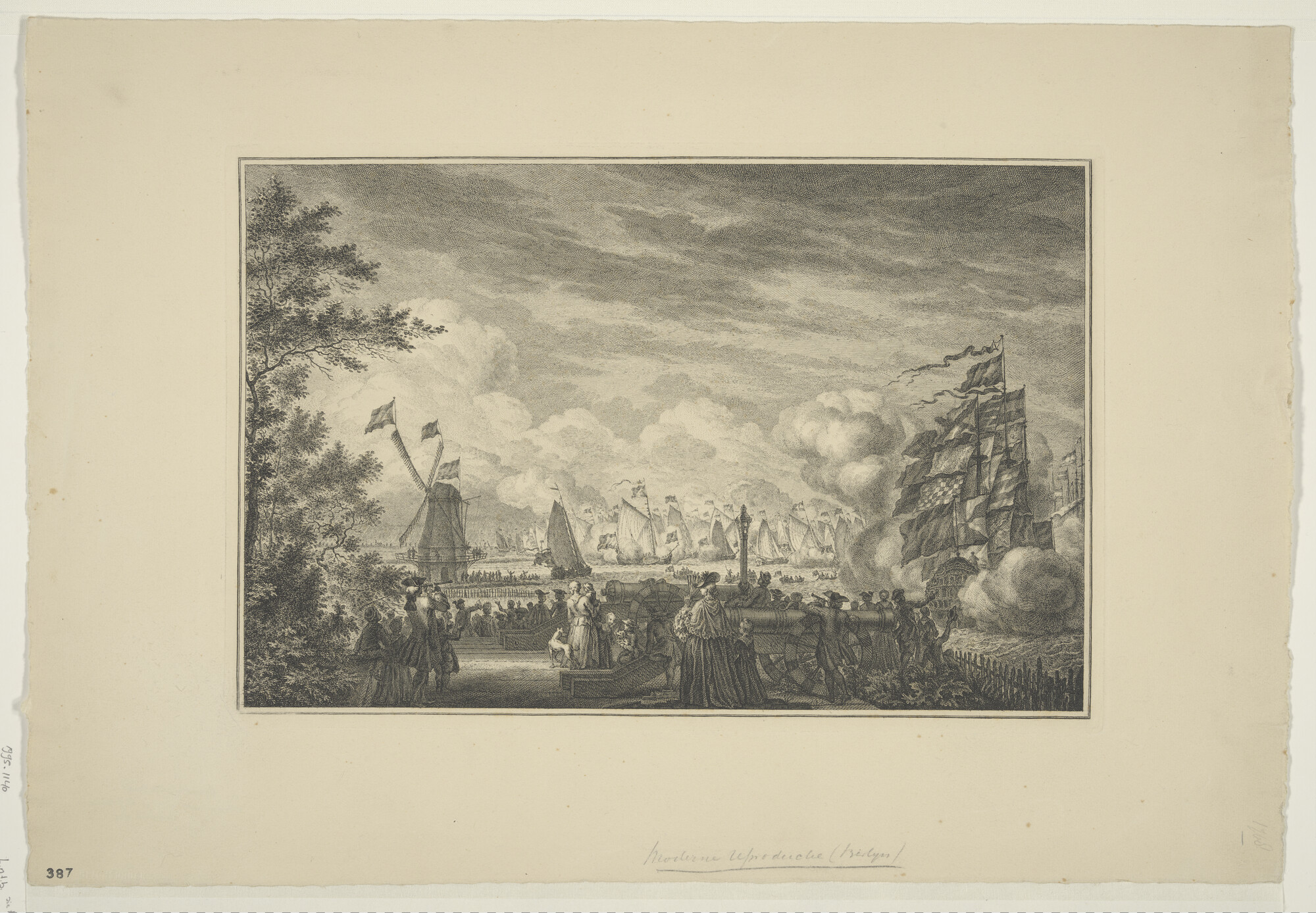 1995.1140; Facsimileprent van een spiegelgevecht met toeschouwers op een bastion; prent