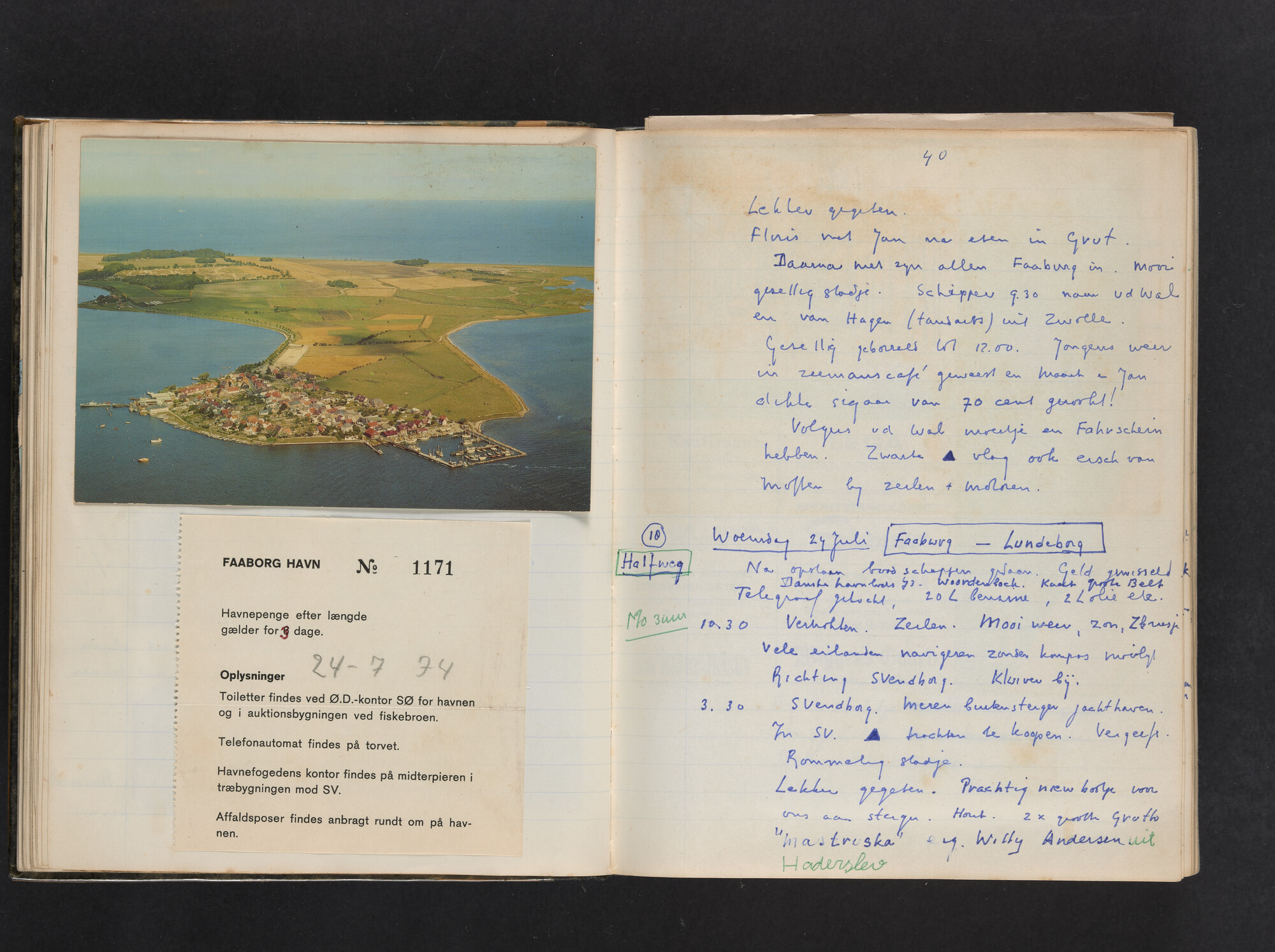 2017.0802; Logboek c.q. fotoalbum van reizen met zeeschouw Grutto (II) in Nederland, Duitsland en Denemarken, 1973-1974; logboek