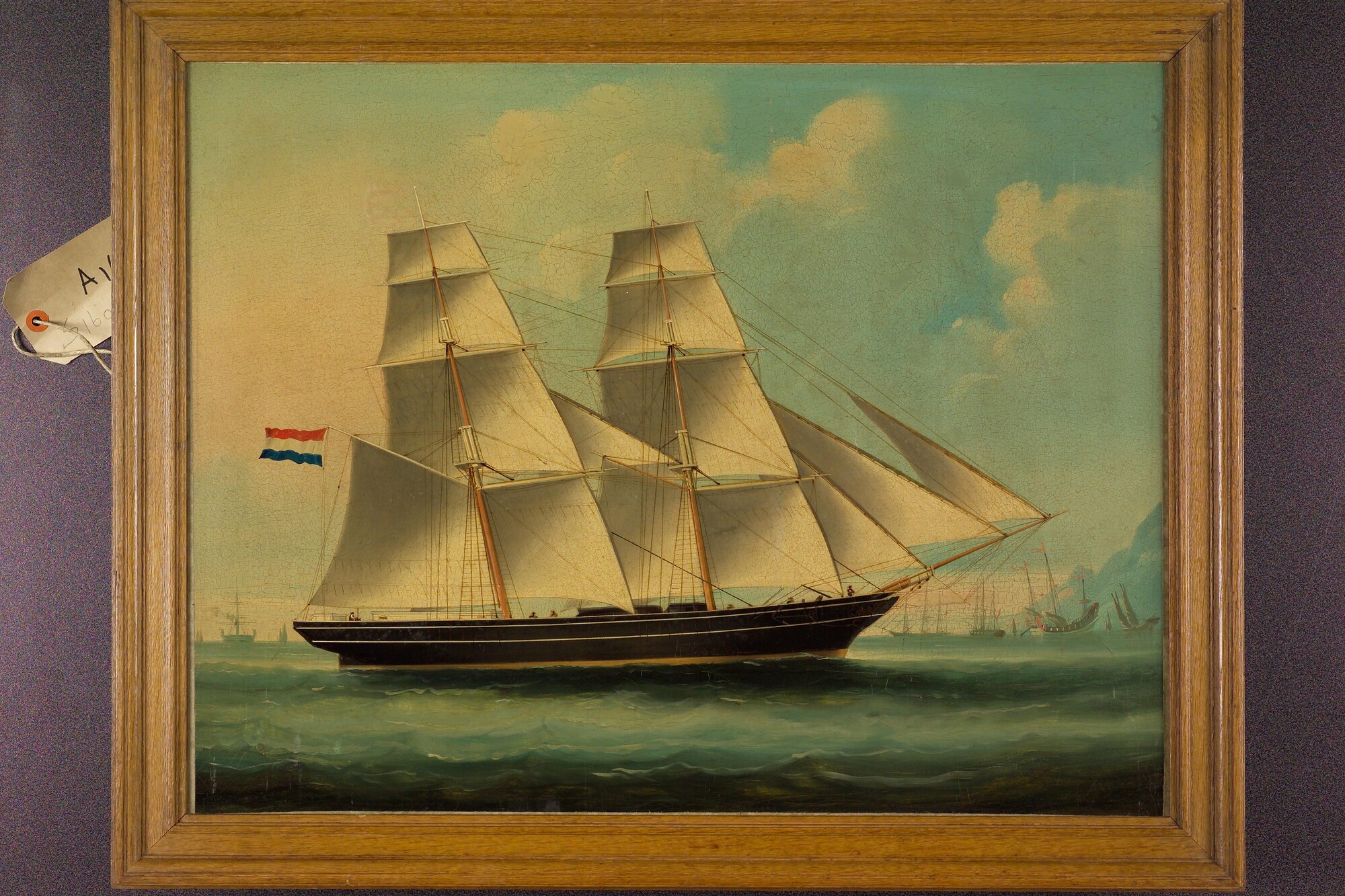 S.1603(71); Het brikschip Wilhelmina en Eliza van rederij P. van Rooyen; schilderij