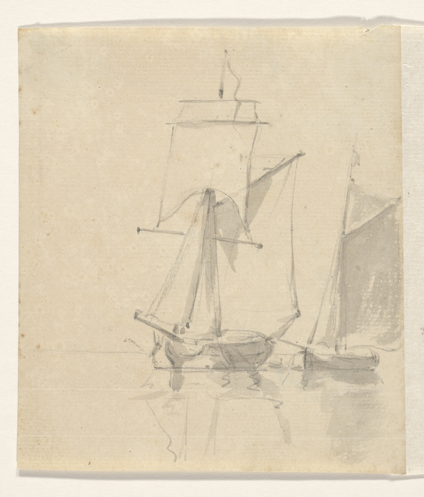 A.0149(0517); Een jacht en een binnenschip en verso: een krabbel; tekening