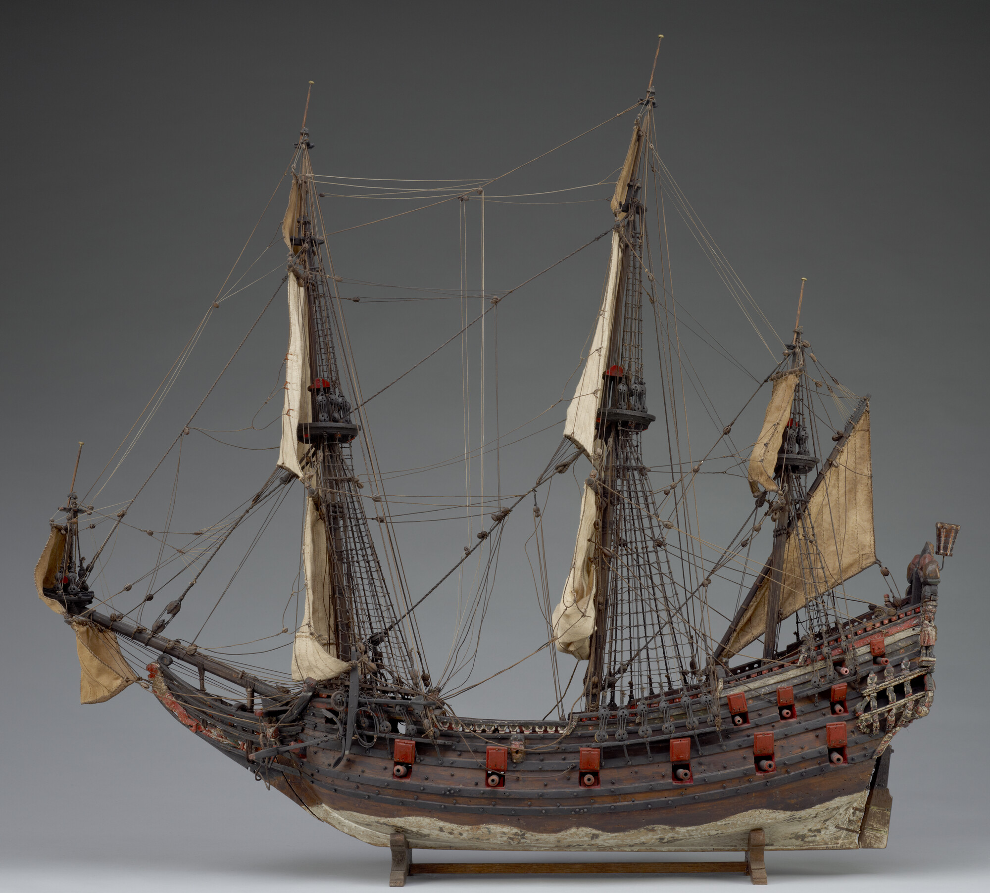 A.0115(02); Model van een pinas van 30 stukken; scheepsmodel
