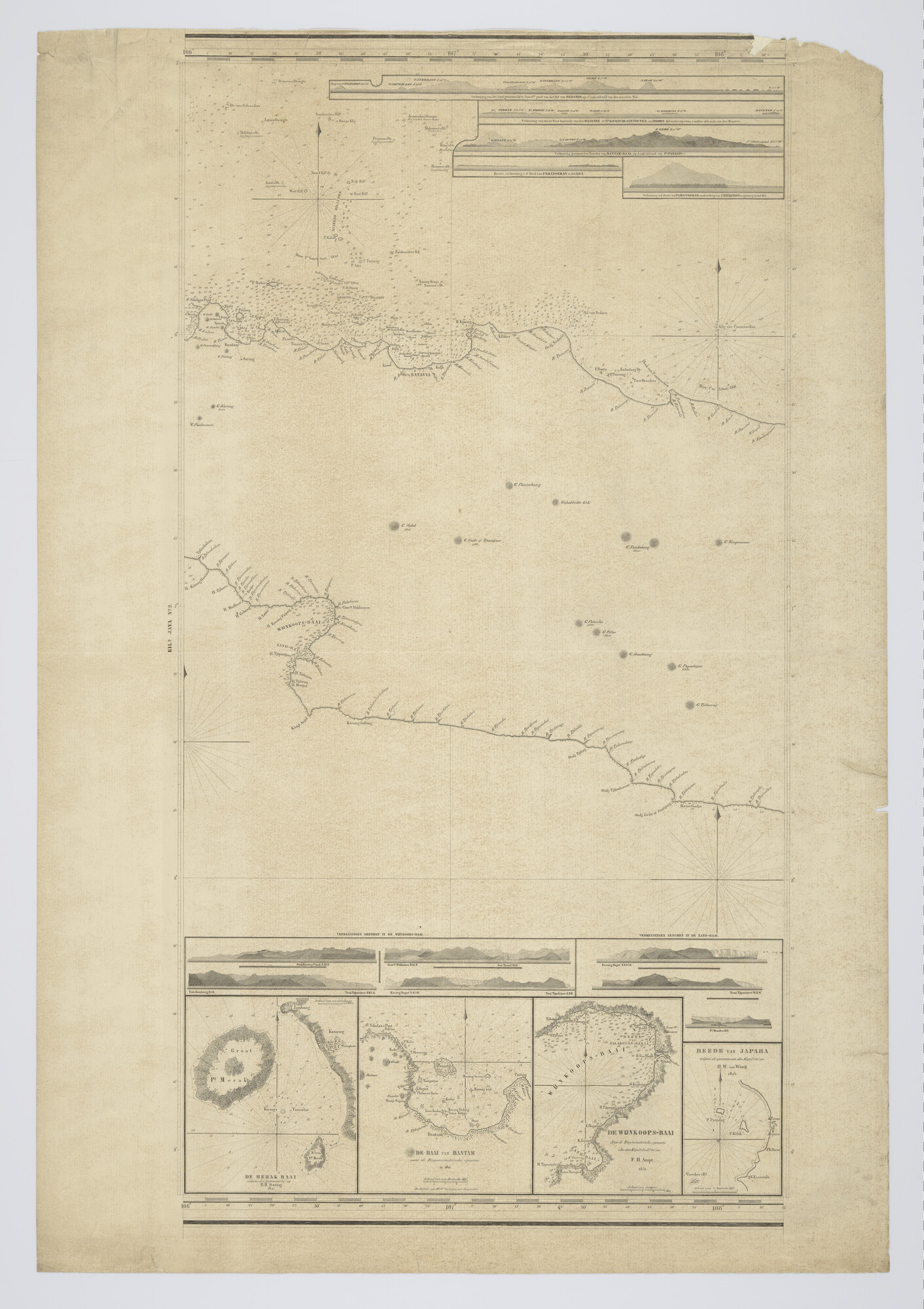 S.0521(068); Kaart in 5 bladen van Java en omliggende eilanden door jhr P. Melvill van Carnbee opgenomen in opdracht van E. Lucas 1842; zeekaart