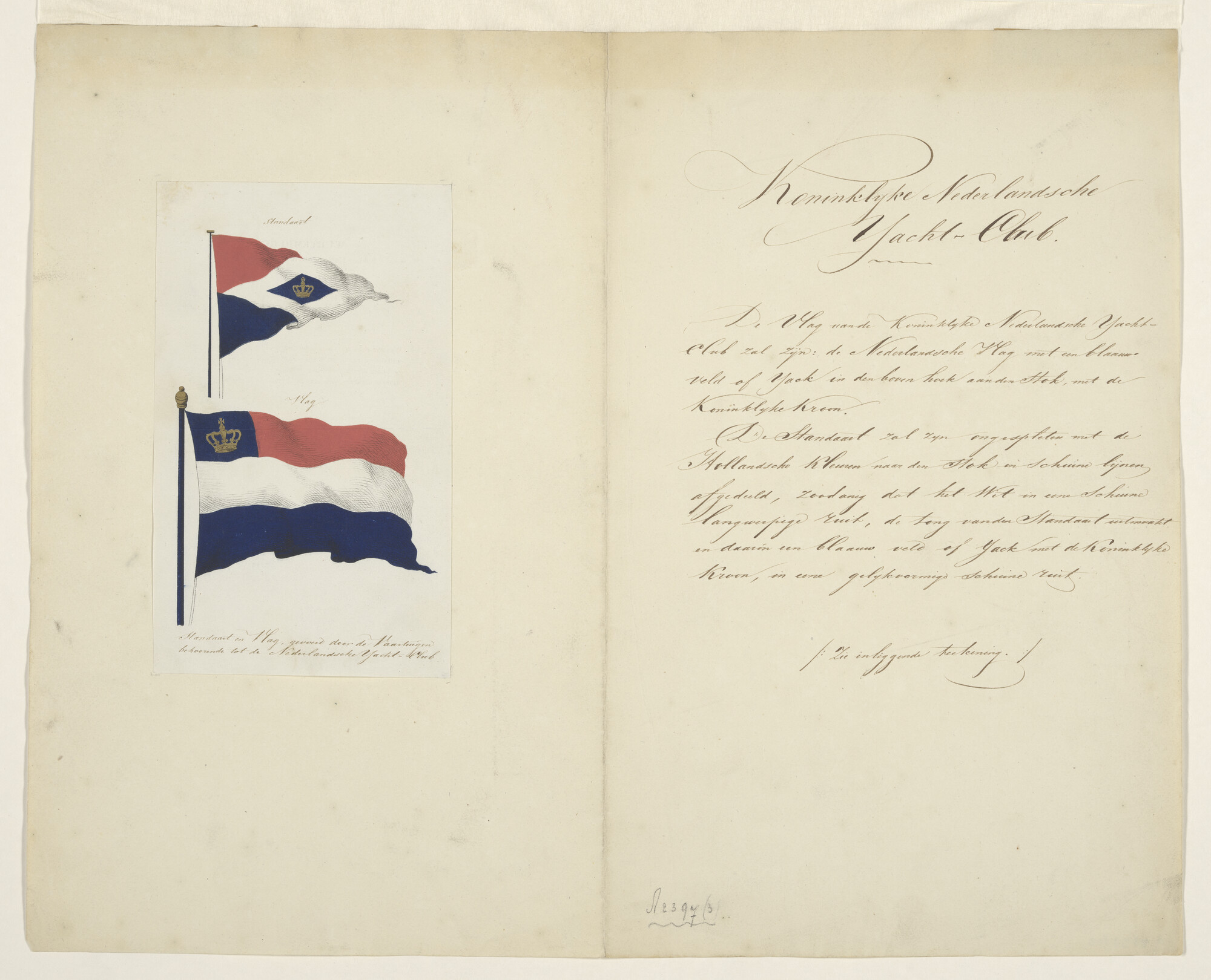 A.2397(03); Tekening van een vlag van de Koninklijke Nederlandsche Yachtclub; tekening