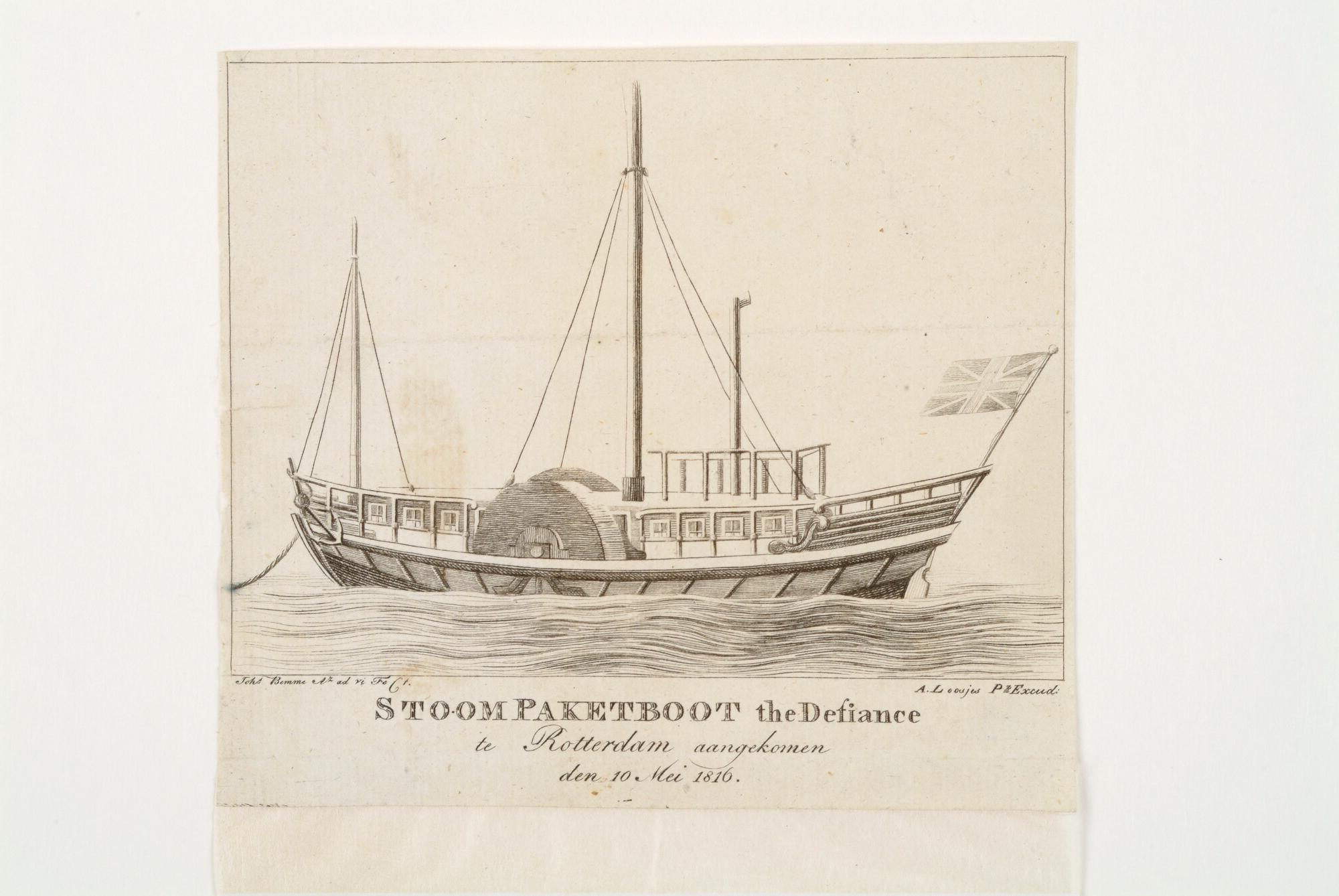 A.3033(03); Aankomst van de Engelse paketboot ms. 'The Defiance' te Rotterdam; prent