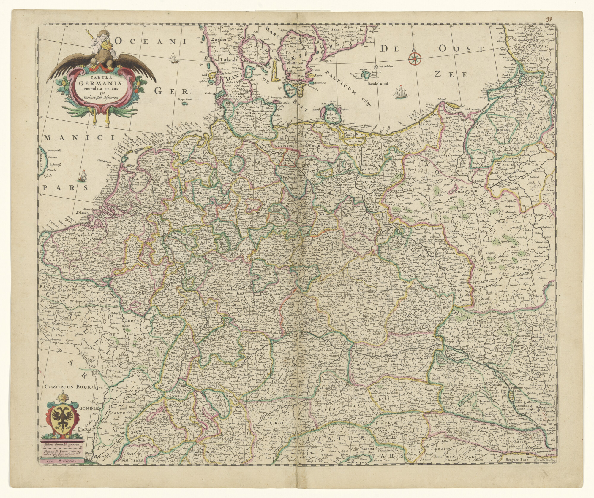 A.0145(211)077; Met de hand gekleurde kaart van Duitsland; landkaart