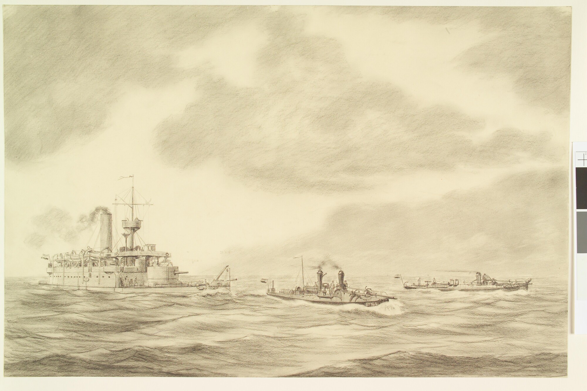 S.1187(06); Monitor Hr.Ms. 'Reinier Claeszen' en 2 torpedoboten; tekening