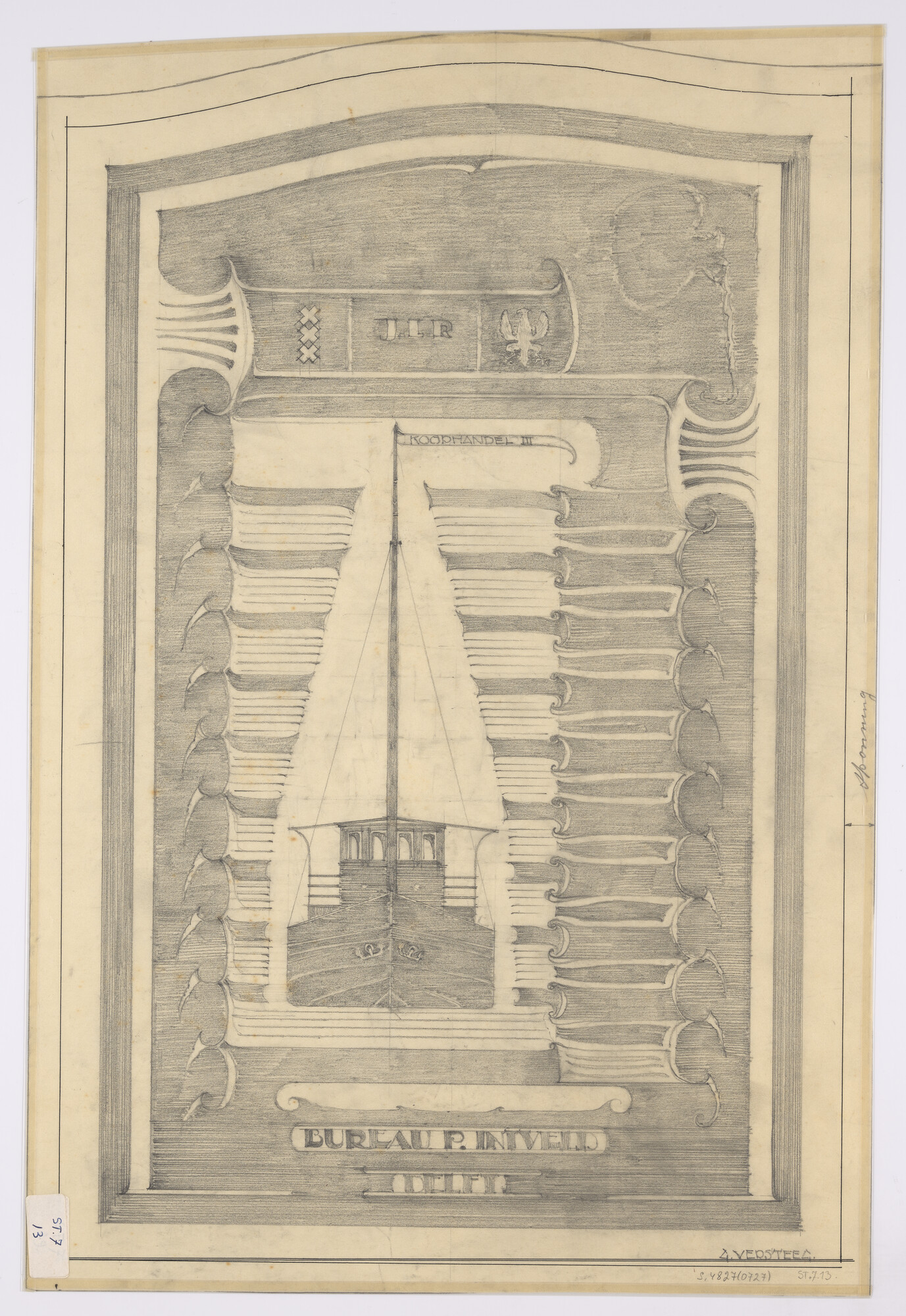 S.4827(0727); Afficheontwerp voor Bureau P. Intveld te Delft; technische tekening