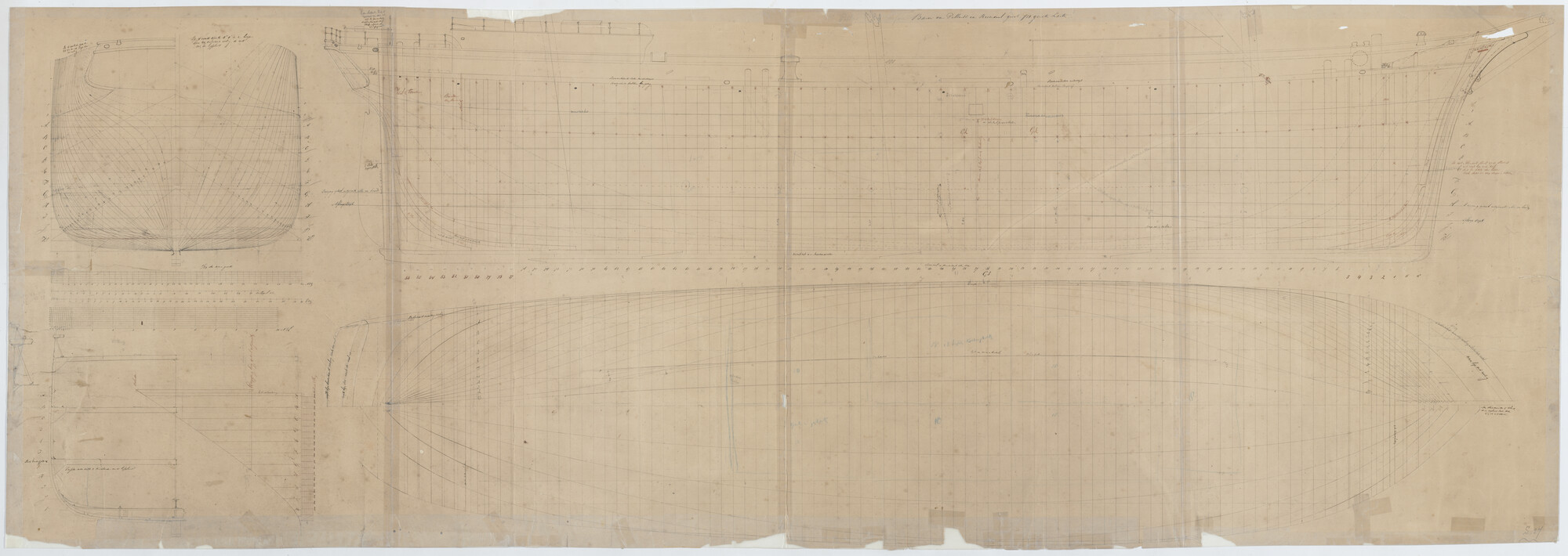 S.0027(022); Lijnenplan van het fregatschip 'Baron van Pallandt van Roosendaal'; technische tekening