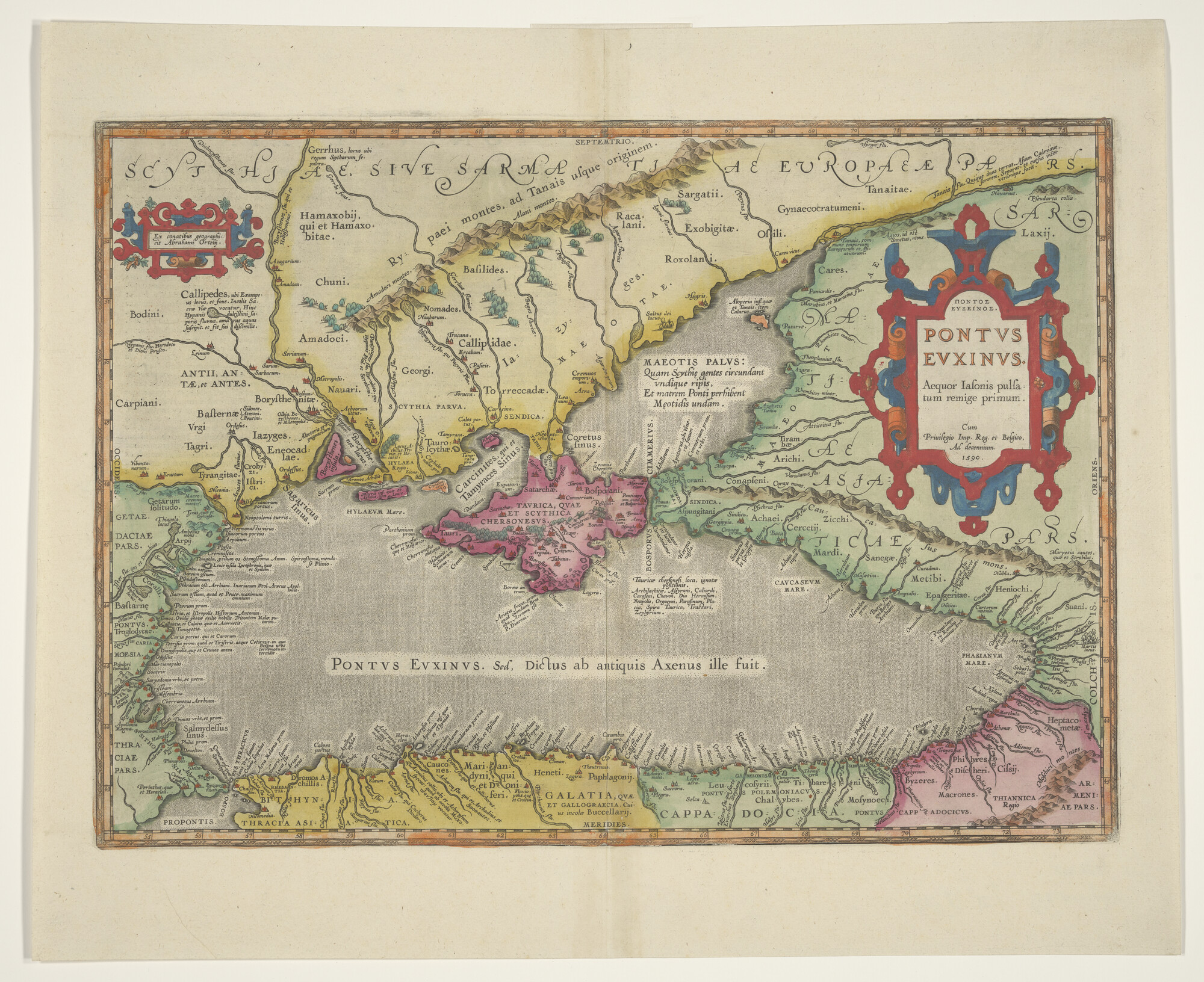 A.0145(211)016; Met de hand gekleurde kaart van de Zwarte Zee en omgeving; landkaart