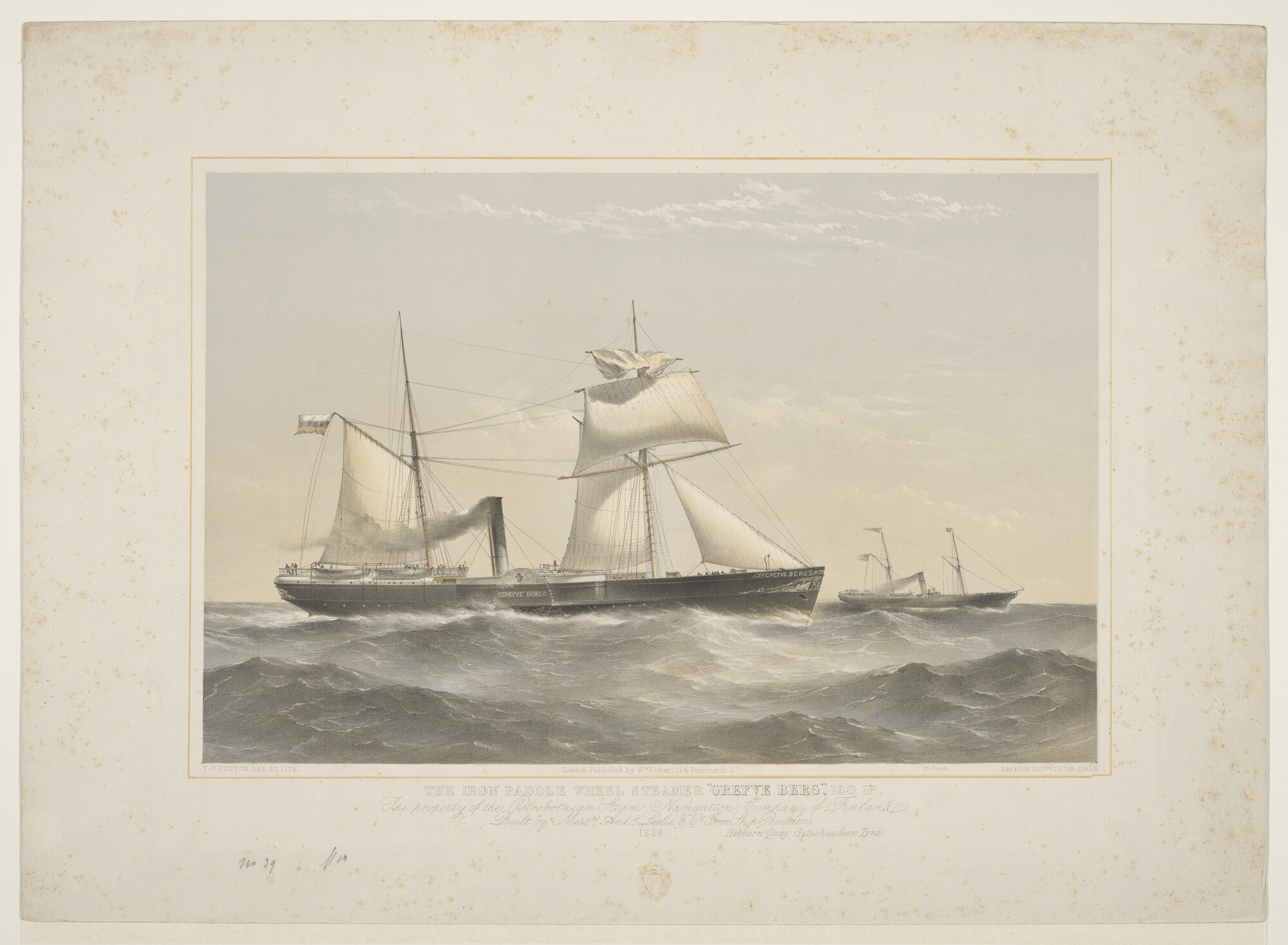 A.1656(33); Het Finse ijzeren raderstoomschip 'Grefve Berg'; prent