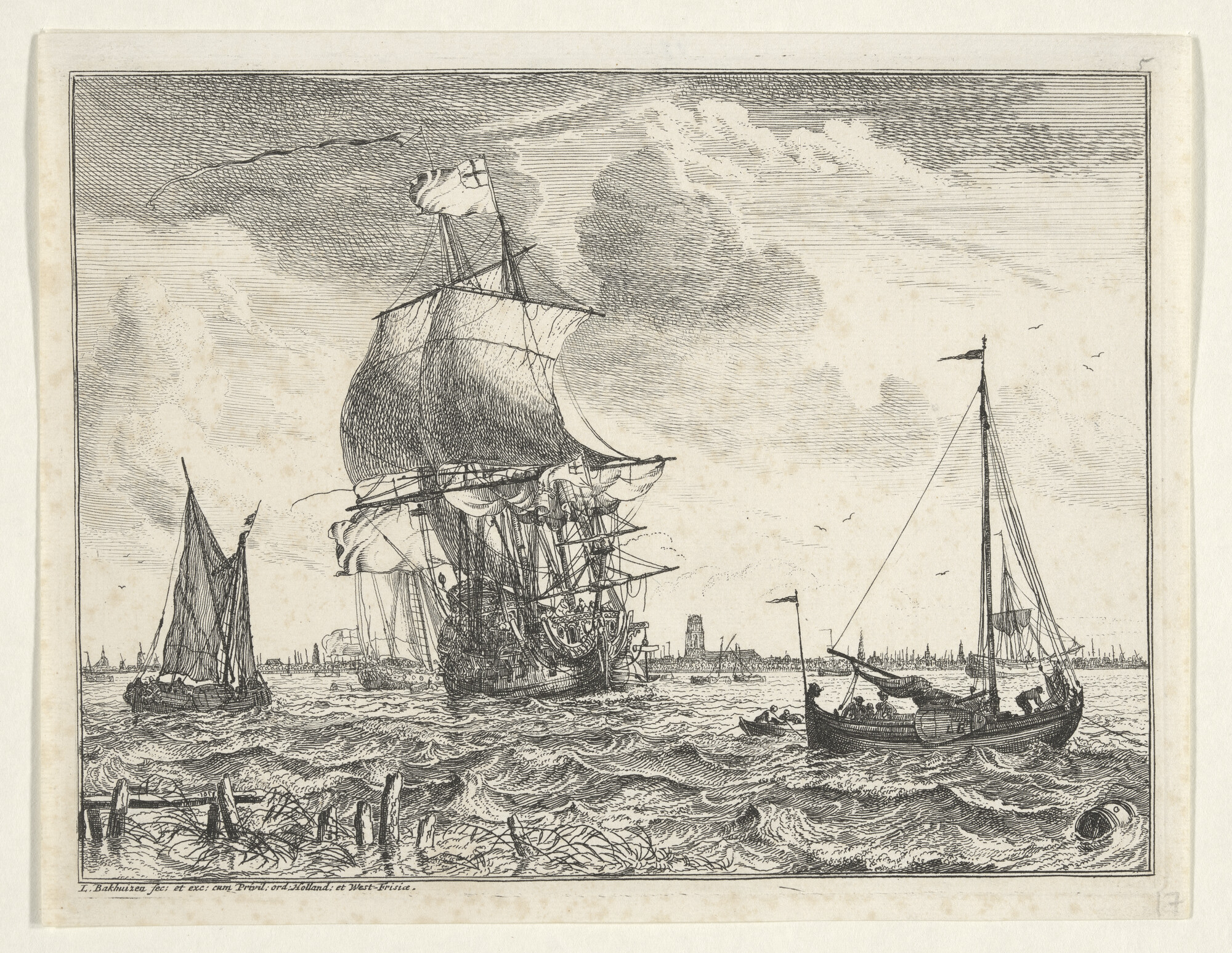 A.0149(0041); Uit de serie D'Y Stroom en Zeegezichten: Scheepvaart op de Maas voor Rotterdam; prent