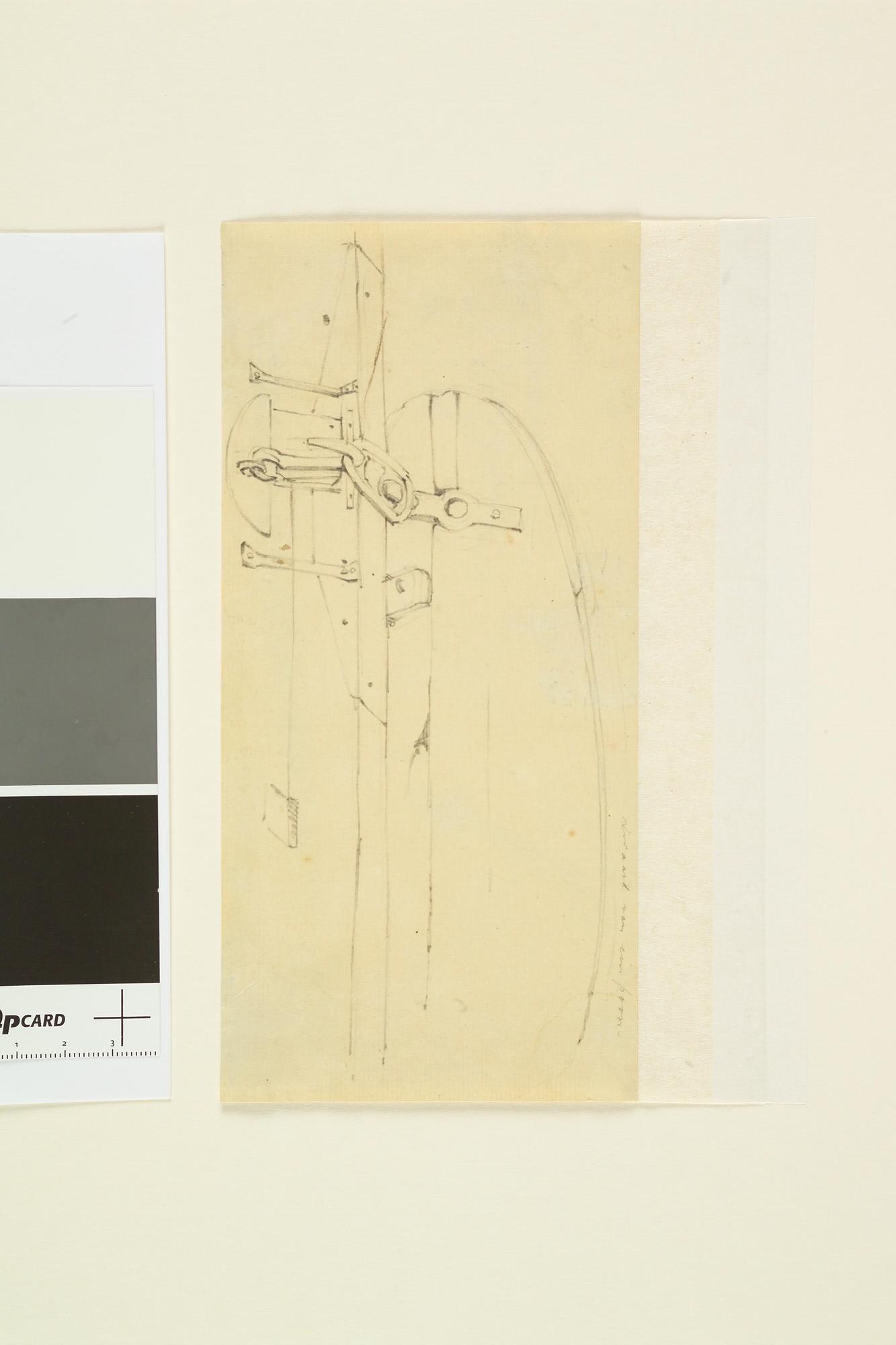 A.0149(0499); Het zwaard van een poon en verso een roeibootje en andere tekeningen; tekening
