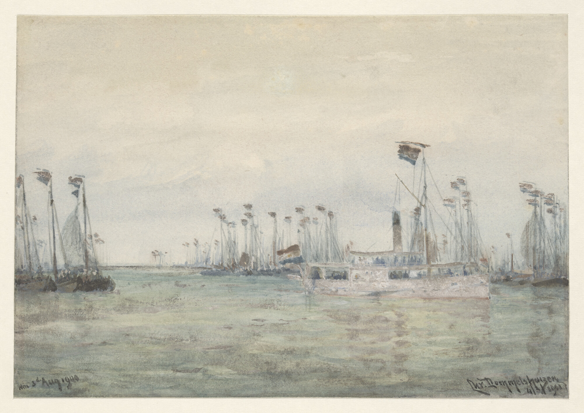 A.2347(02); Revue van de vissersvloot op de Zuiderzee bij Pampus op 3 augustus 1900; tekening