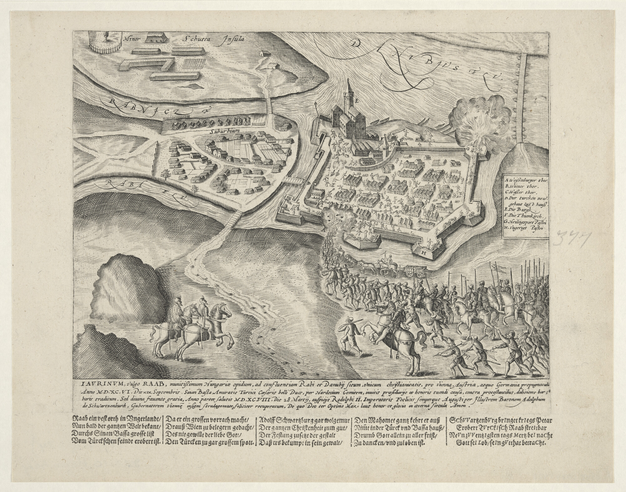 A.0145(027)325; Herovering van Raab aan de Donau in Hongarije door Schwarzenberg, 28 maart 1598; prent