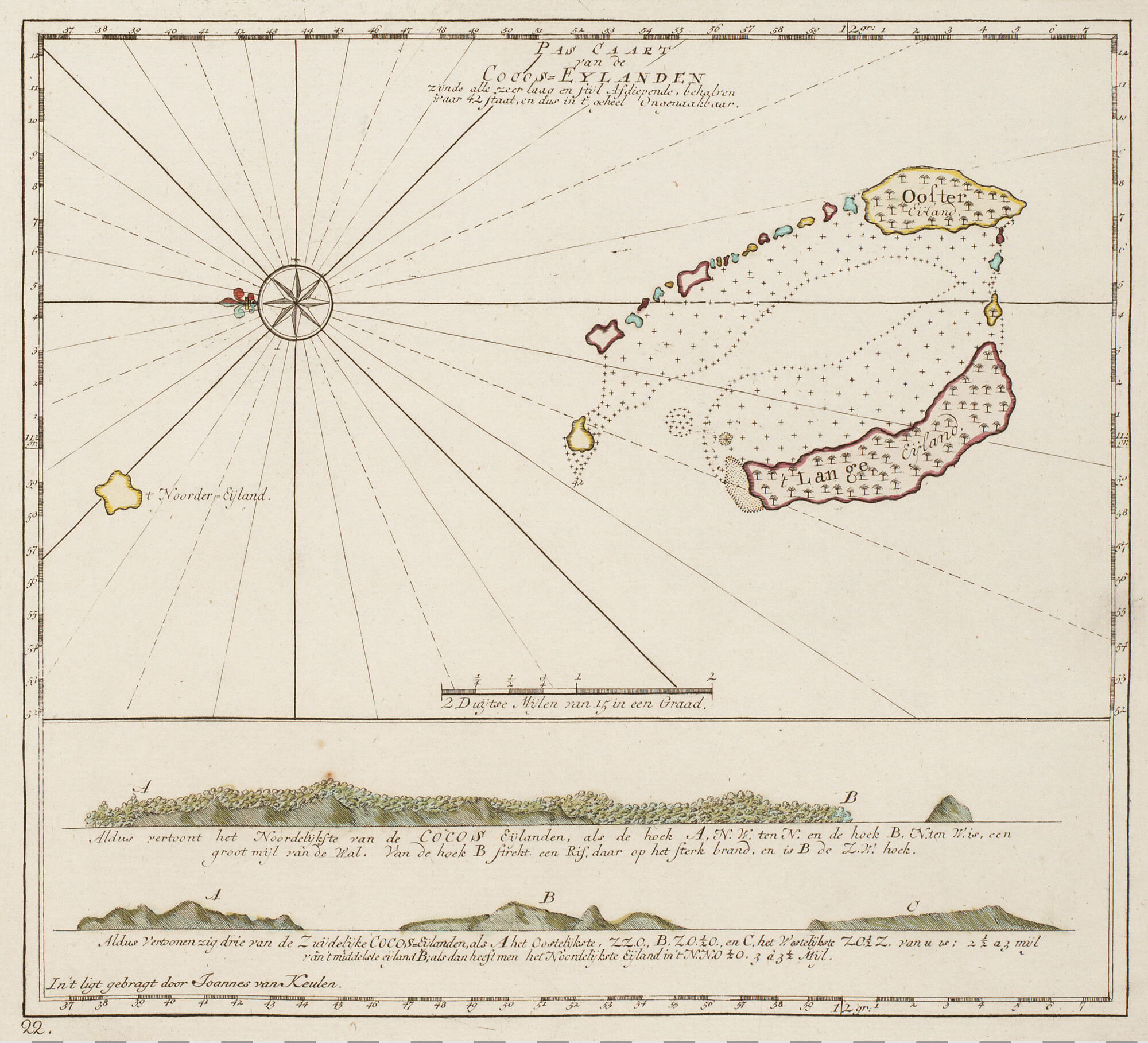 B.0032(109)6 [kaart 064]; Zeekaart van de Cocos Eilanden in Indische Oceaan, met landverkenningen; zeekaart