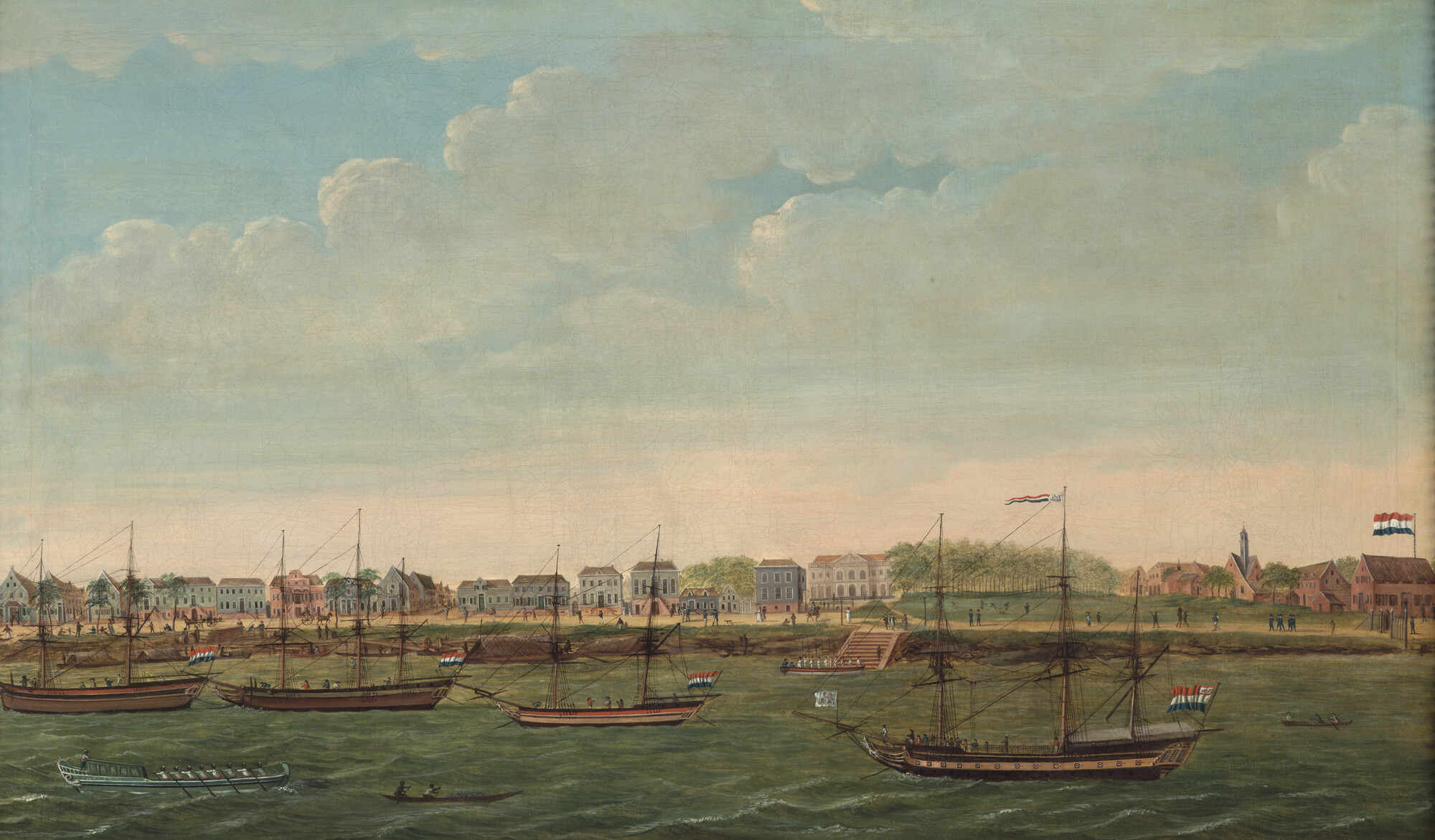 A.3535; Het fregat Vertrouwen voor anker aan de Waterkant, Paramaribo; schilderij