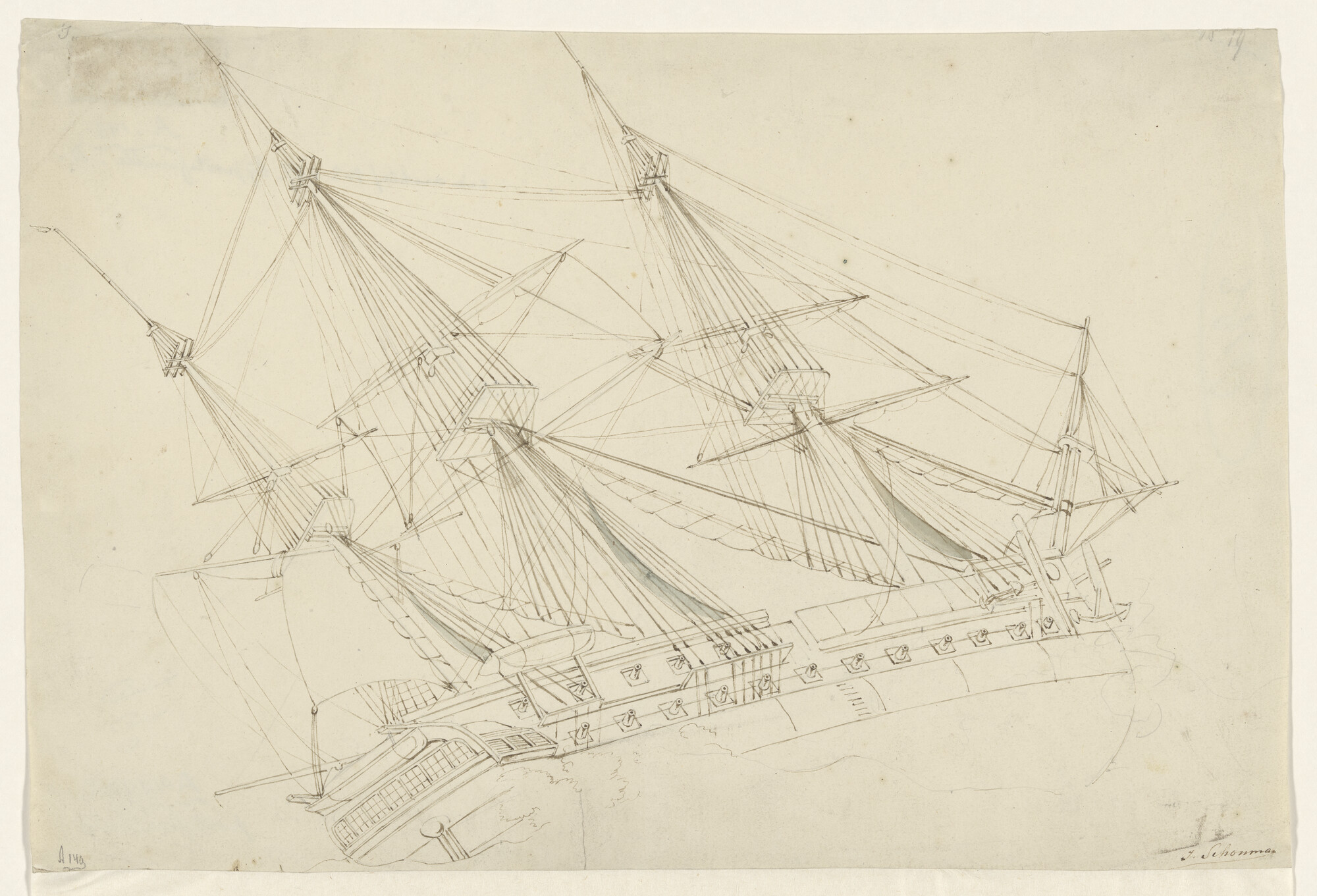 A.0149(0416); Een Oorlogsfregat van 34 stukken; tekening