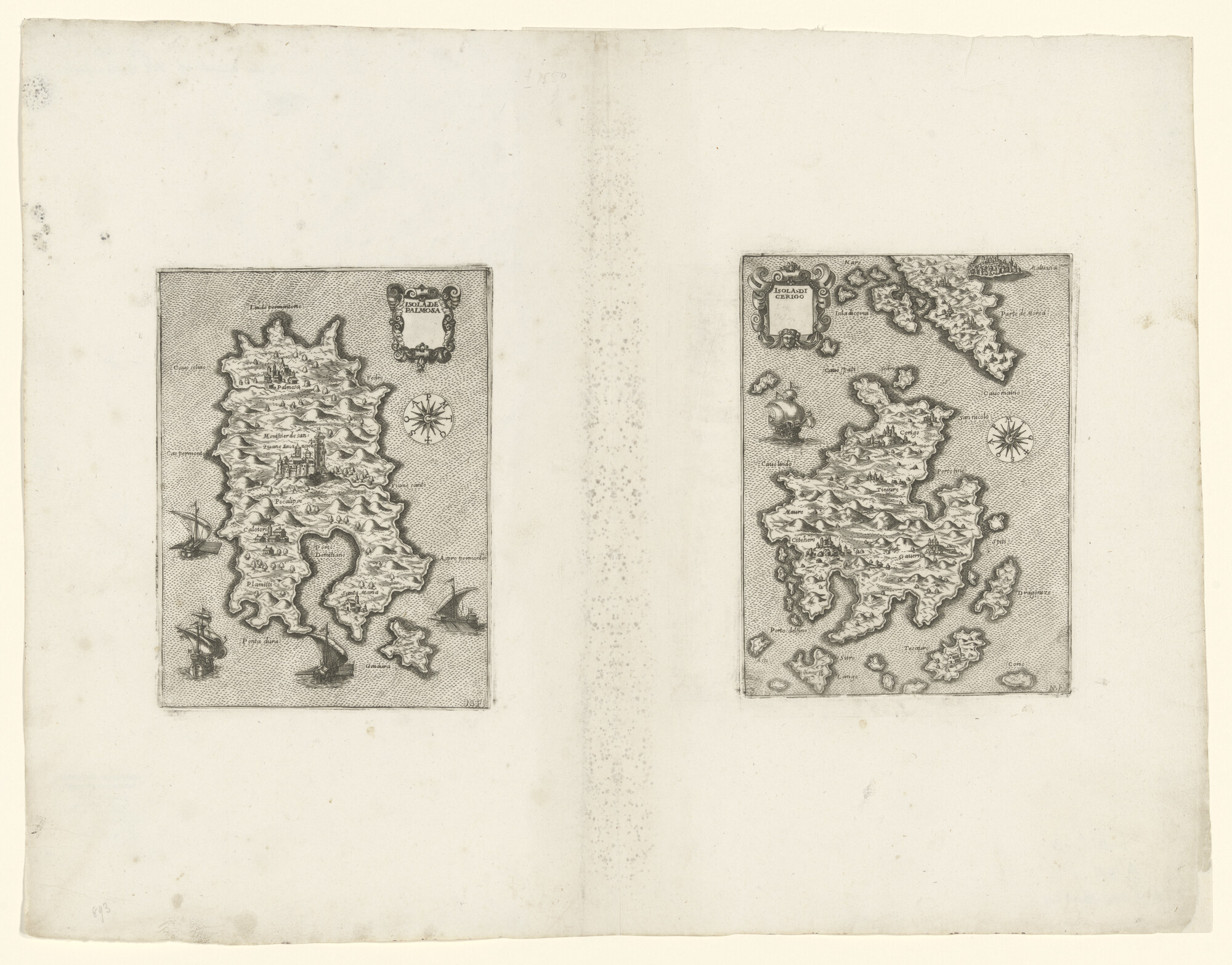 A.0145(211)001; Kaart van het Griekse eiland Palmora (Patmos) en idem van Cerigo (Kythira); landkaart