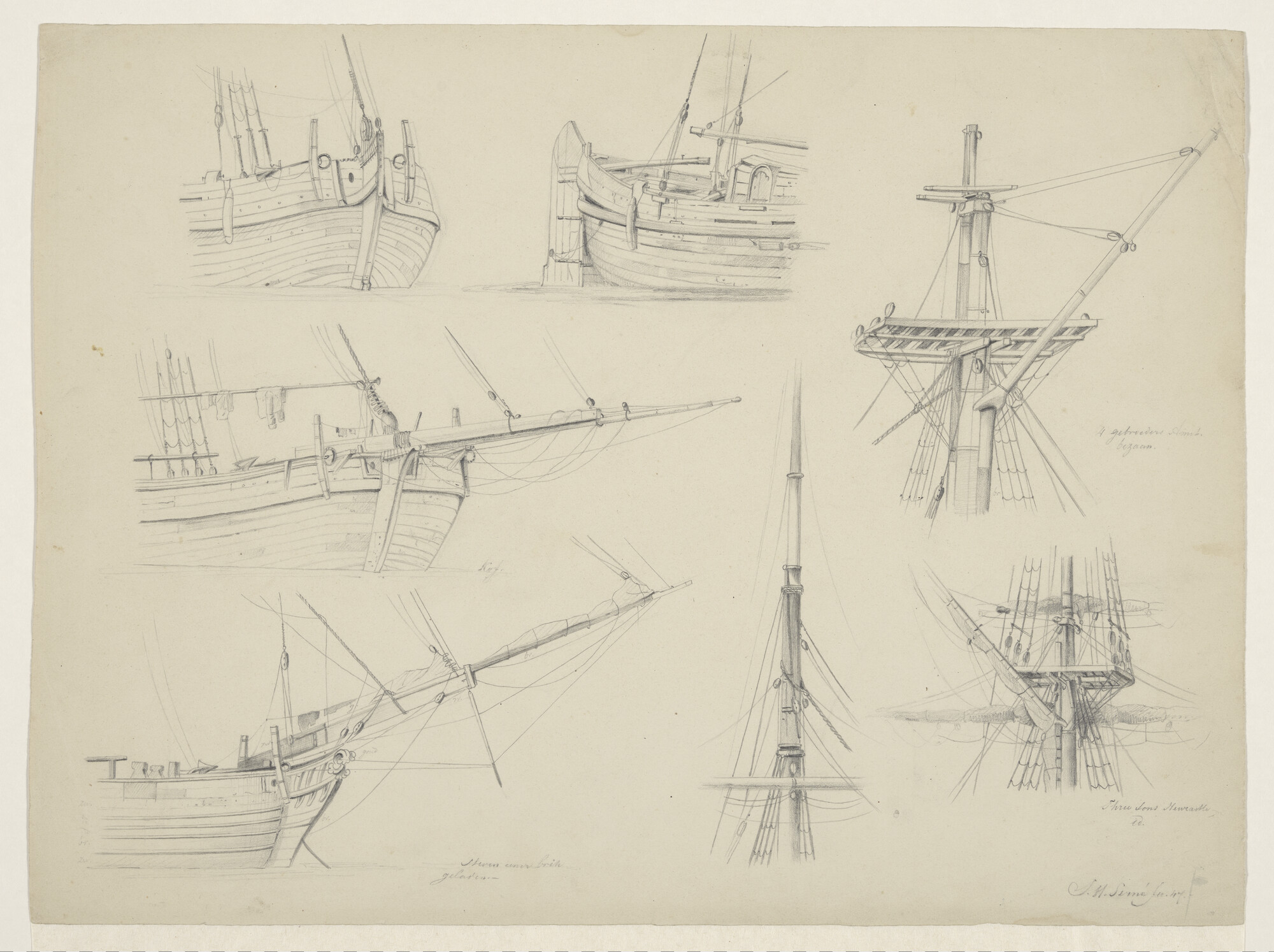 A.3622(03)2; Een binnenschip; het Engelse schip 'Three Sons'; tuigonderdelen; tekening