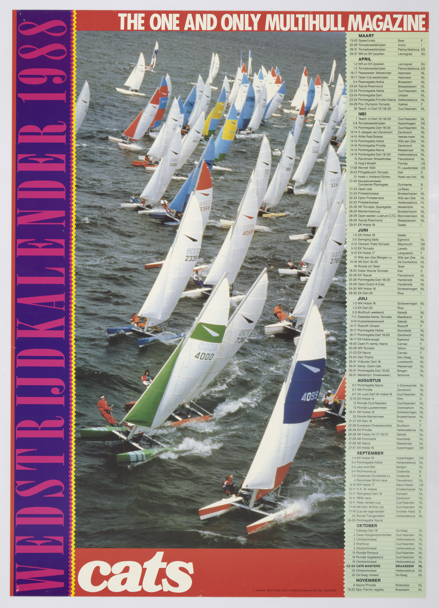 1989.1074; Affiche met kalender voor zeilwedstrijden voor catamarans, 1988; affiche