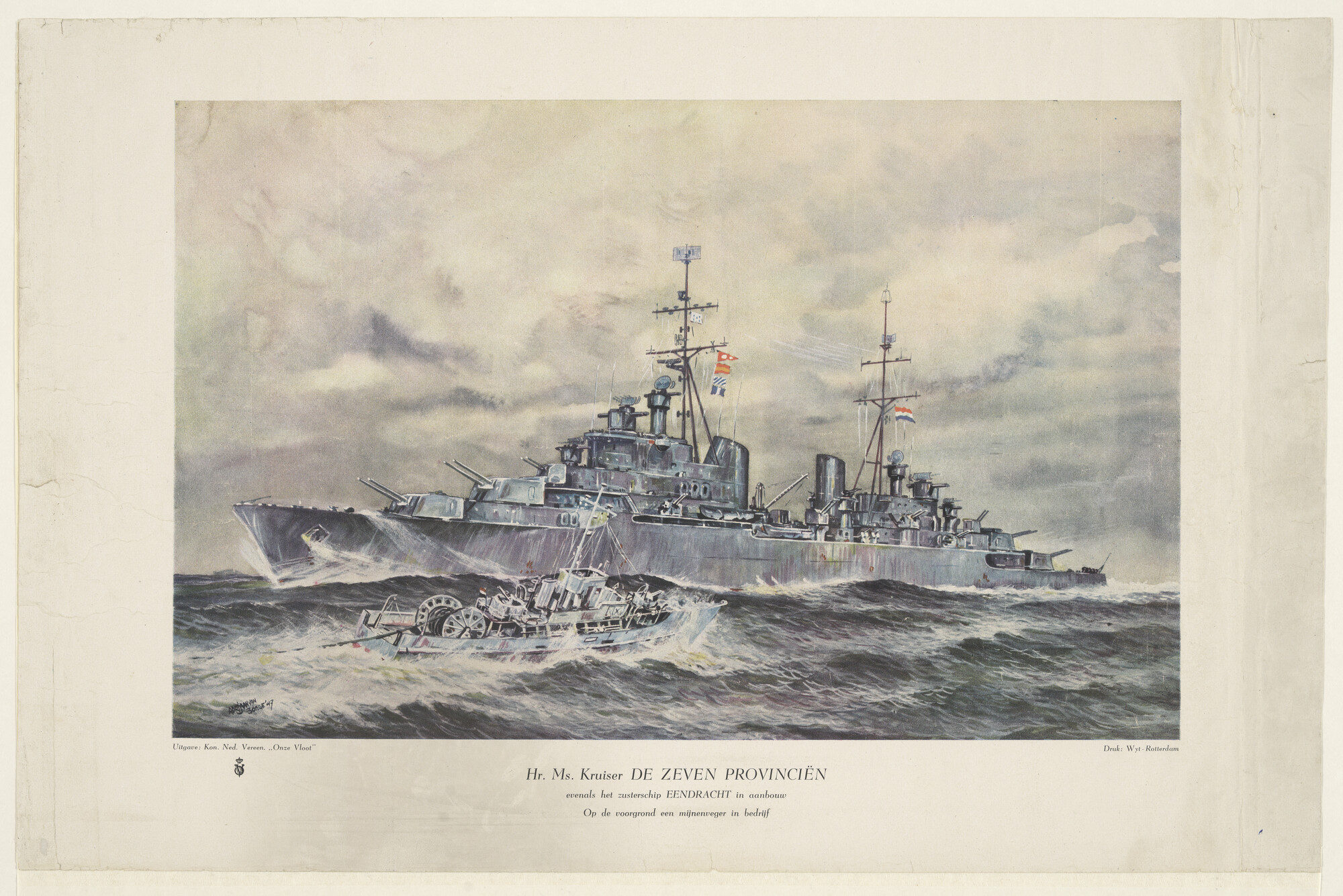 1996.1523; De kruiser Hr.Ms. De Zeven Provincien; prent