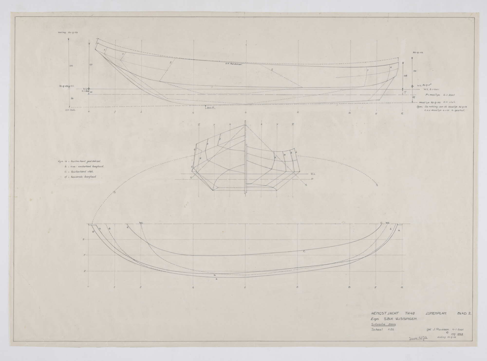 2004.5272; Lijnenplan van de hengst De Drie Gebroeders; technische tekening