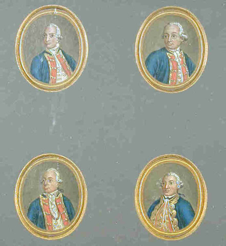 S.3392(03); Vier miniatuurportretten van marine-officieren; schilderij