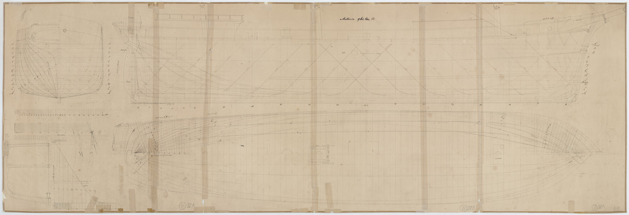 S.0027(026); Lijnenplan van het barkschip 'Antonia'; technische tekening