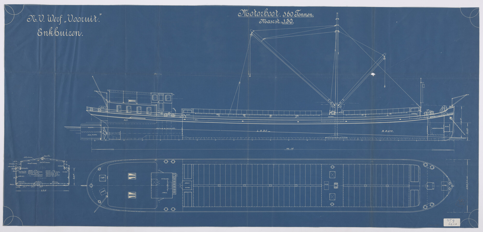 S.4827(0935)a; Algemeen plan van de motorboot Westfalen; technische tekening