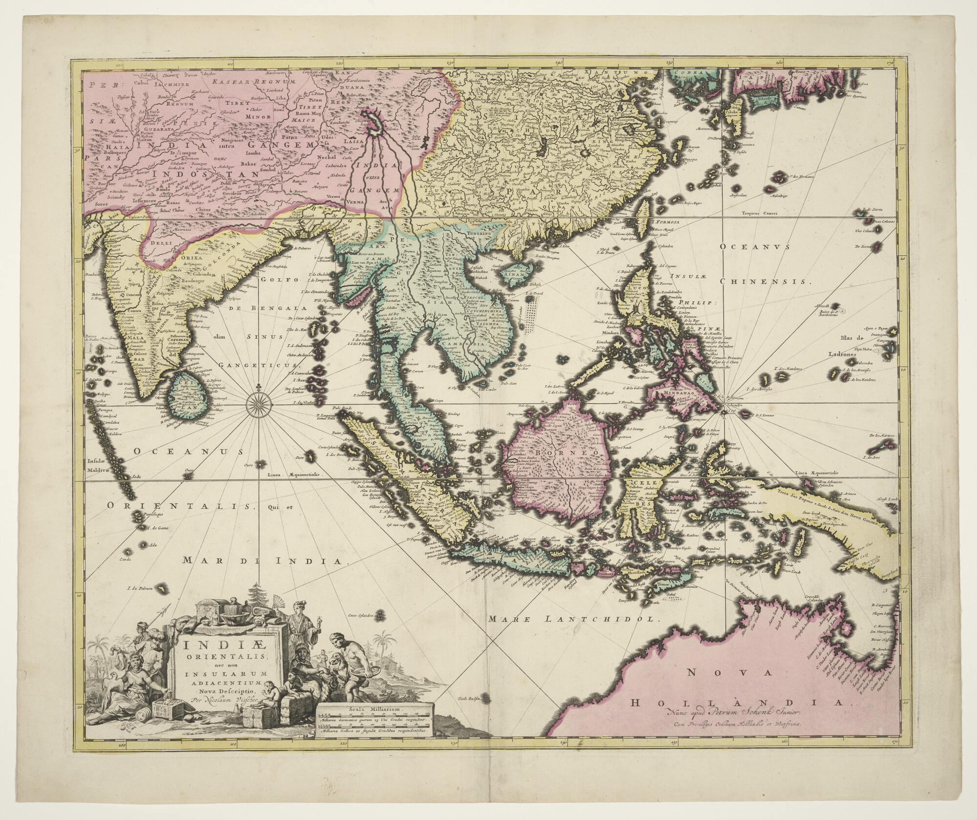 A.3845(01)097; Met de hand gekleurde kaart van de Indonesische eilanden; zeekaart