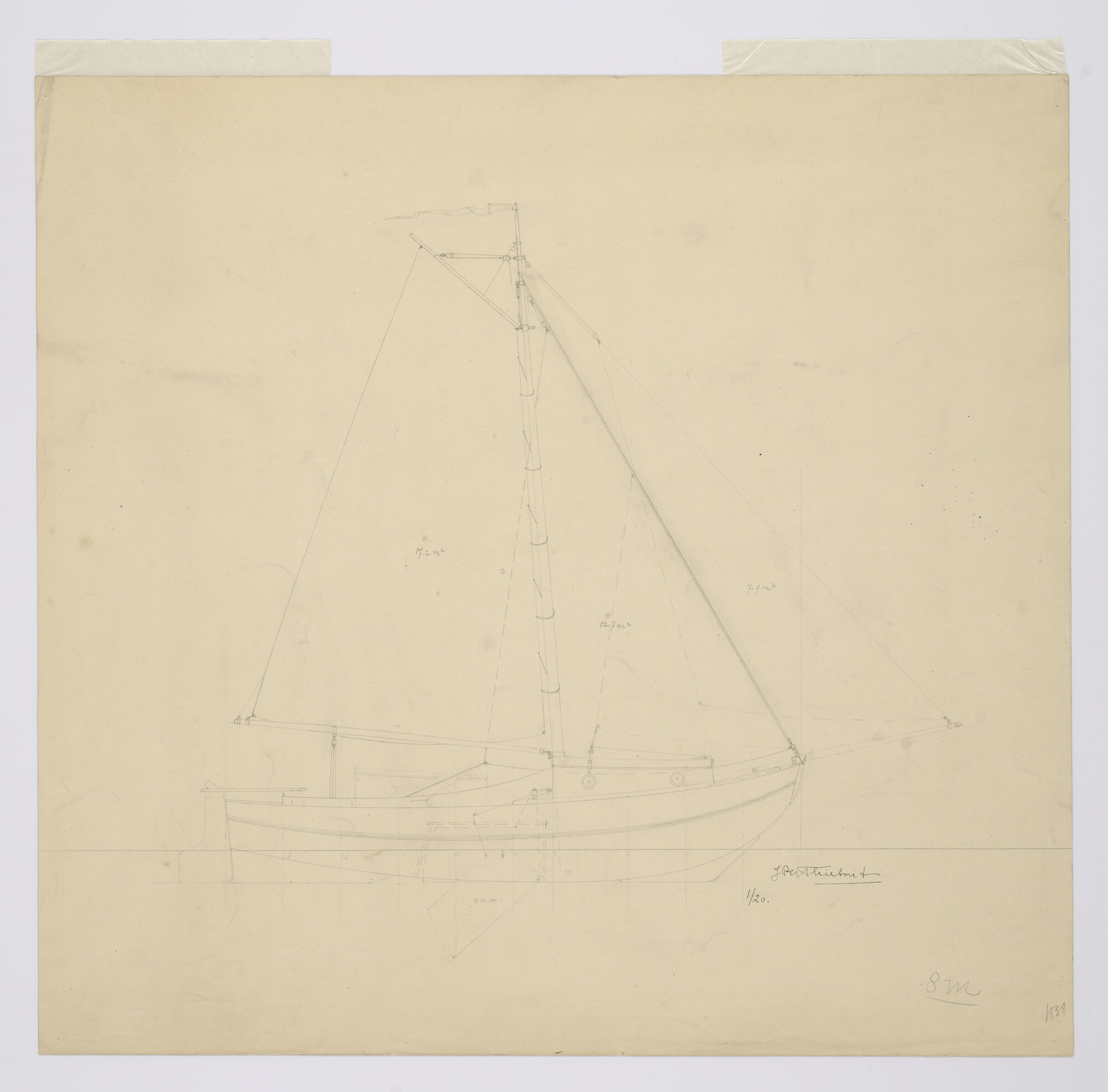 2012.0501; Tuigplan van de zeilschouw 'Grutto II' van 8 m; technische tekening