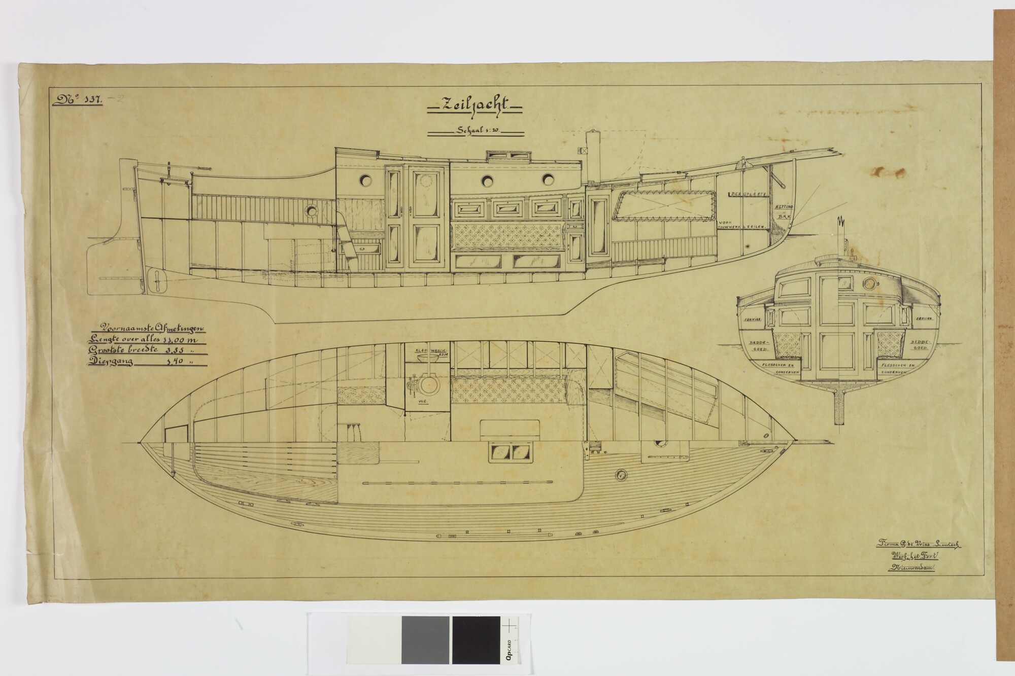 S.5180(0960); Algemeen plan van een zeiljacht; technische tekening